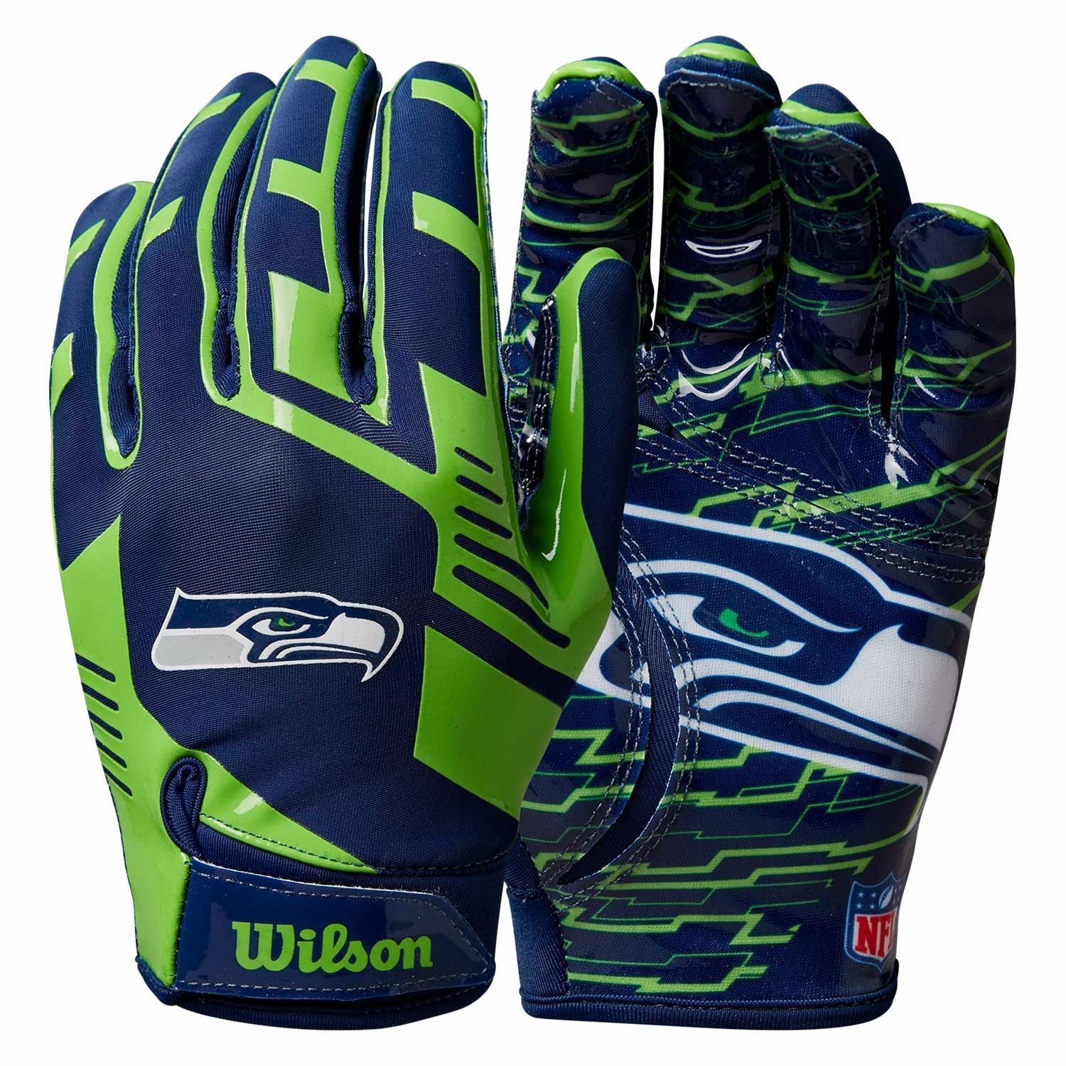Seattle Seahawks Wilson Youth Stretch-Fit NFL Receivers Gloves (KIDS)