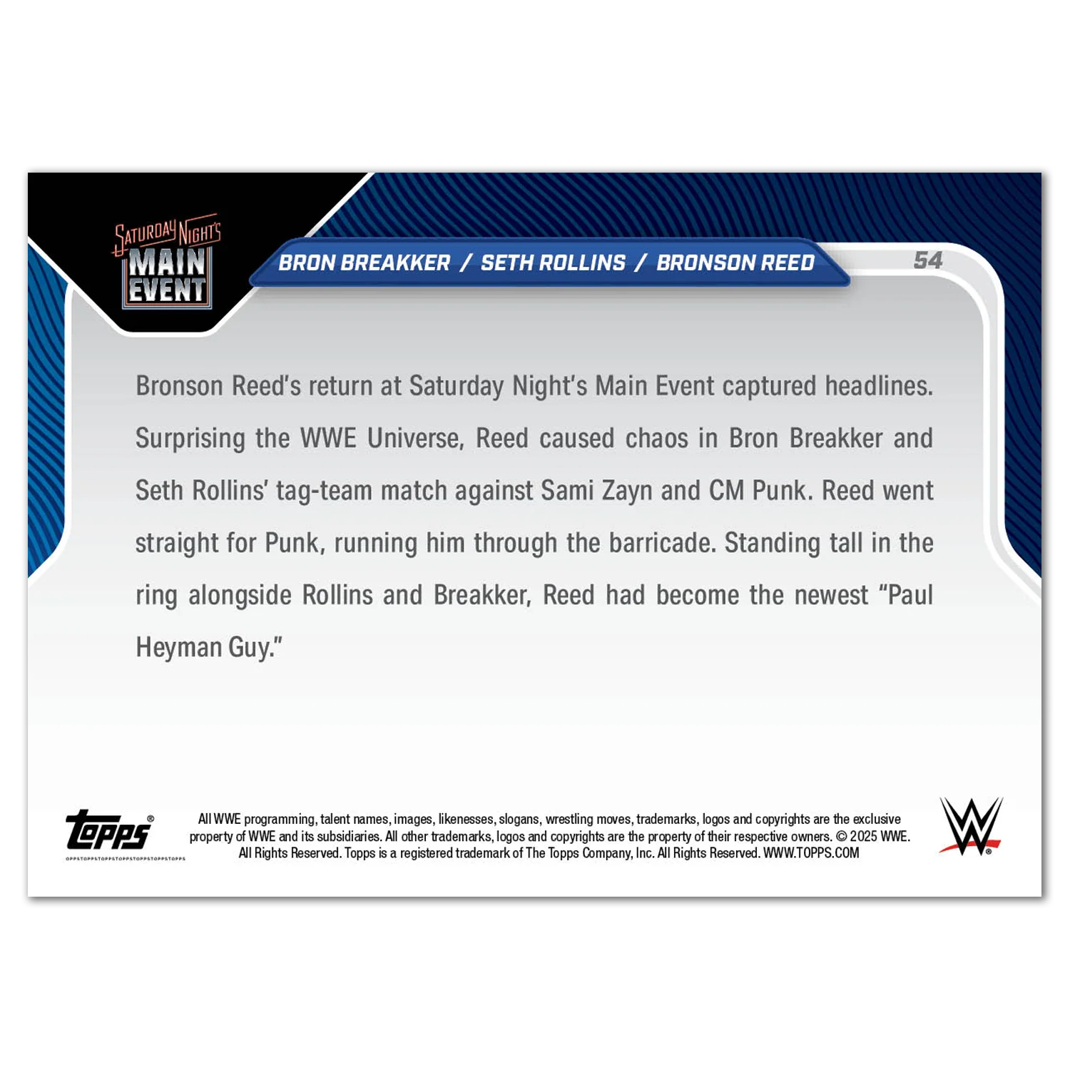 Bron Breakker/Seth Rollins/Bronson Reed - 2025 WWE Topps NOW® - Card 54