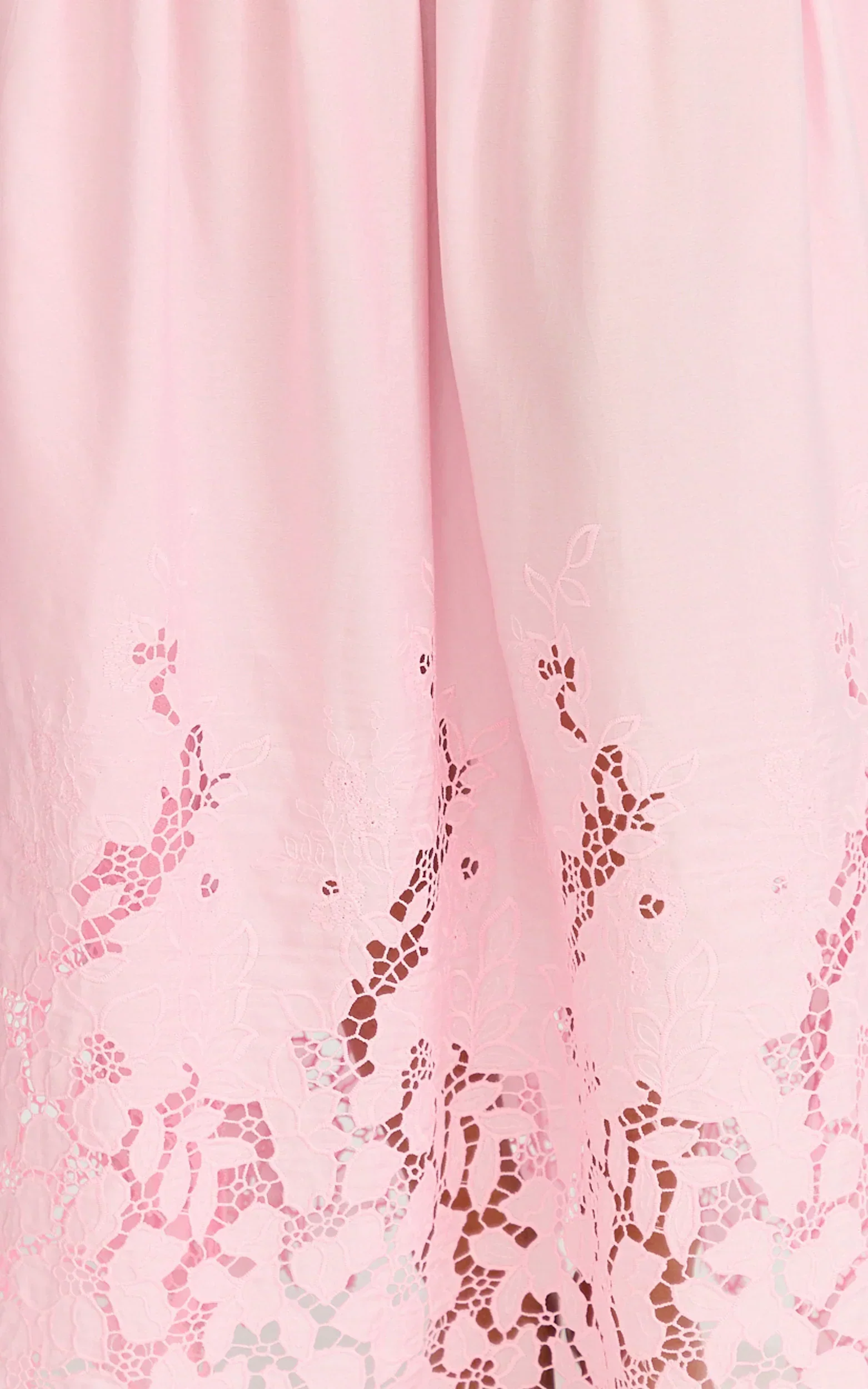 Everly Maxi Dress - Straight Neck Broderie Cut Out Hem Dress In Pink