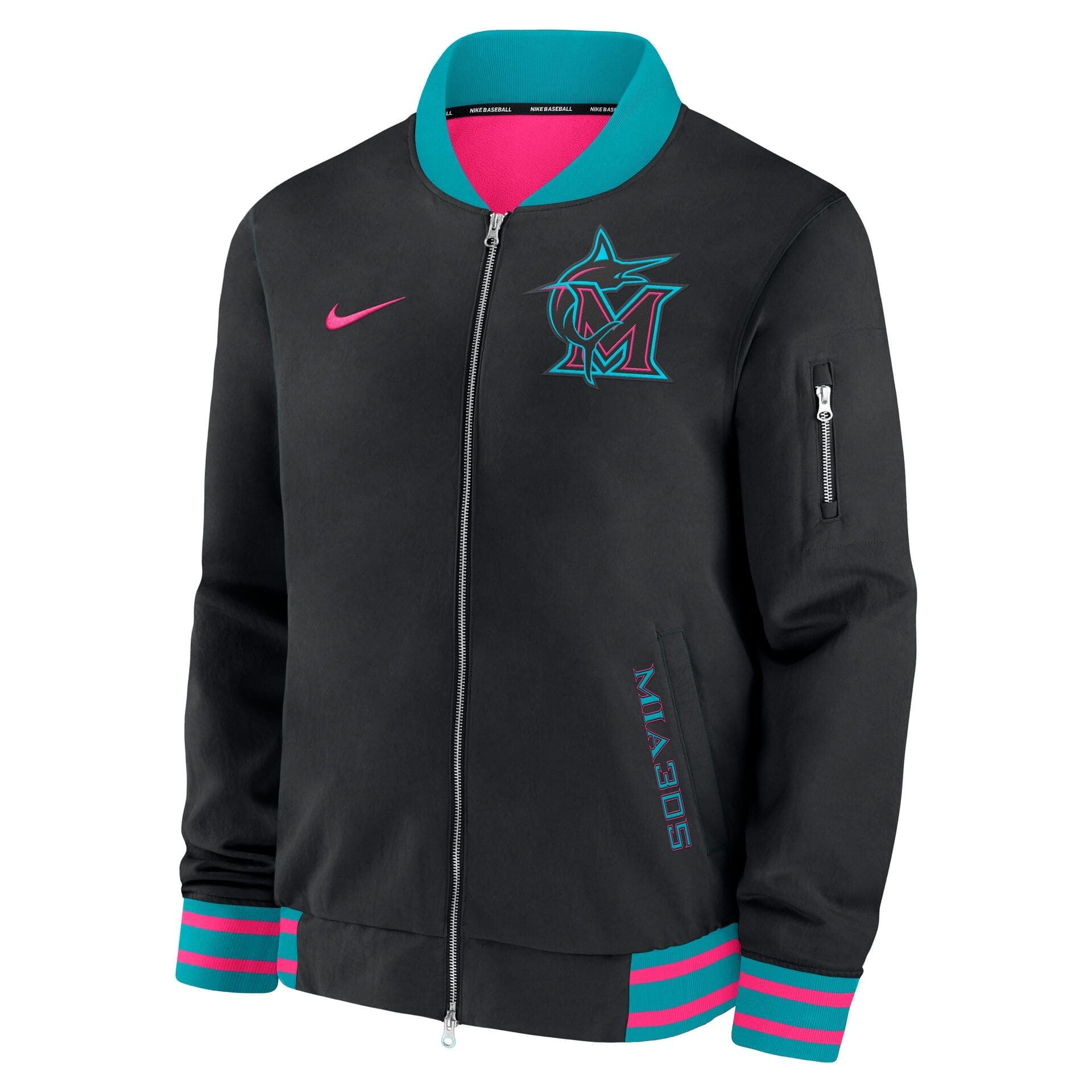 Miami Marlins City Connect 2026 MLB Authentic Dugout Bomber Jacket Black
