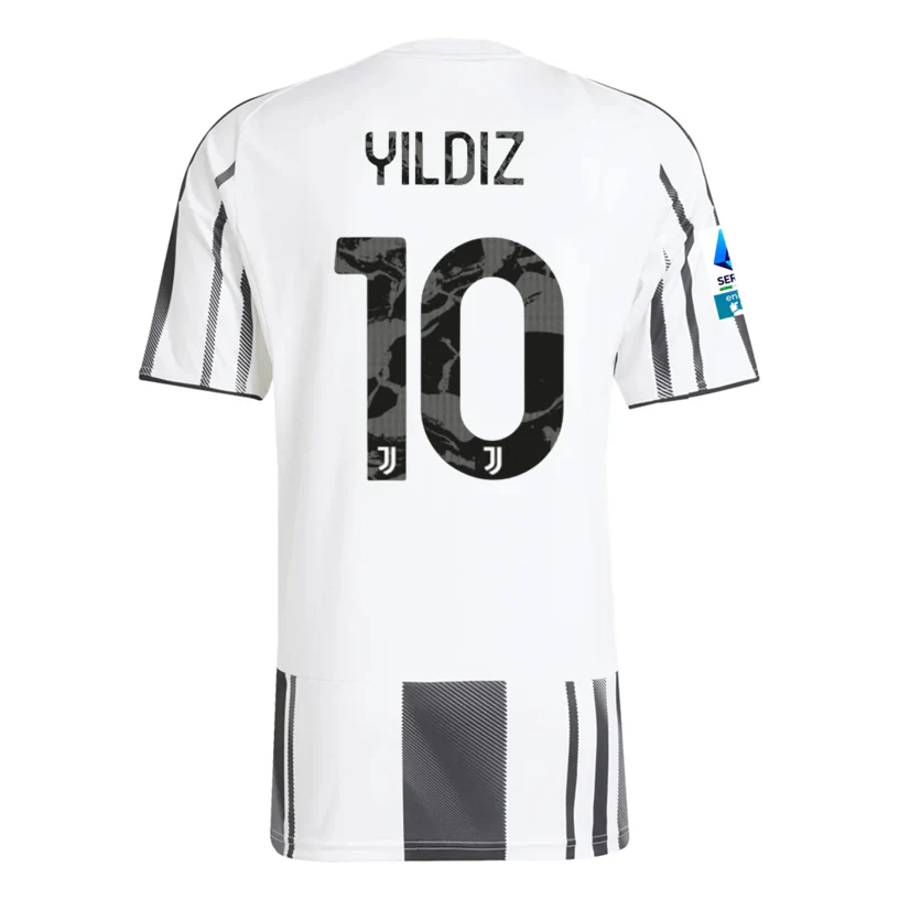 Men's Juventus Yildiz Home Jersey w/ Serie A Patch 25/26 (White/Black/Pink)