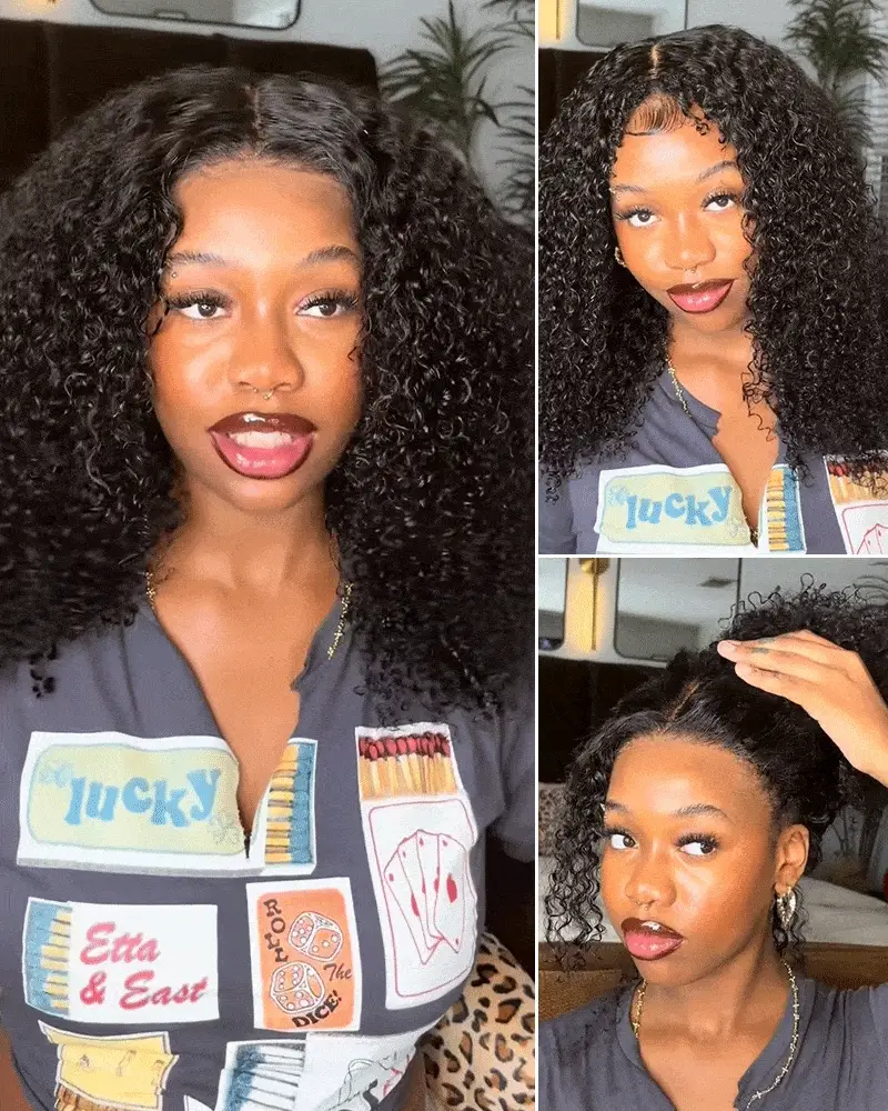 Ophirawig 3D Lace Half Wig Jerry Curly Wig Deep Curly  Natural Black Breathable & Security