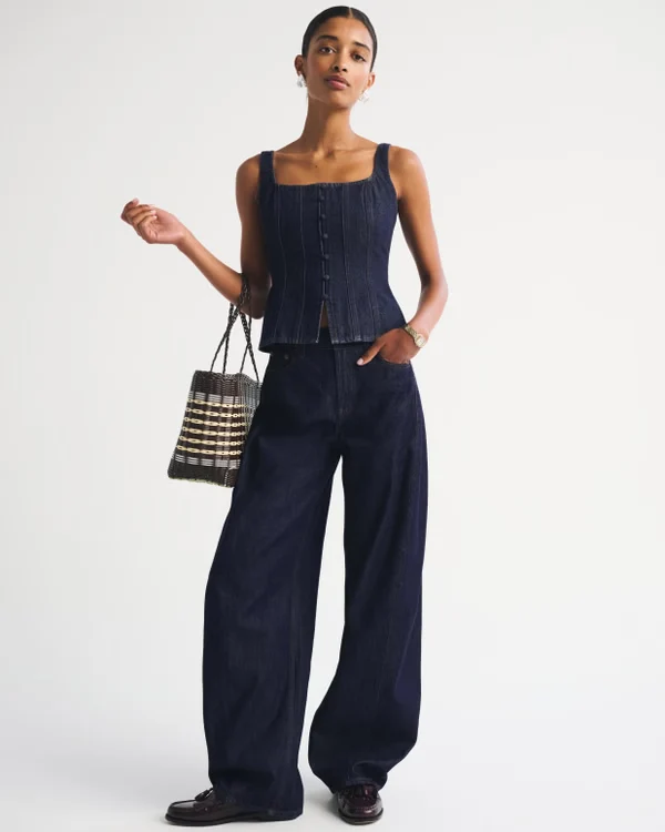Tie-Back Square Neck Denim Top