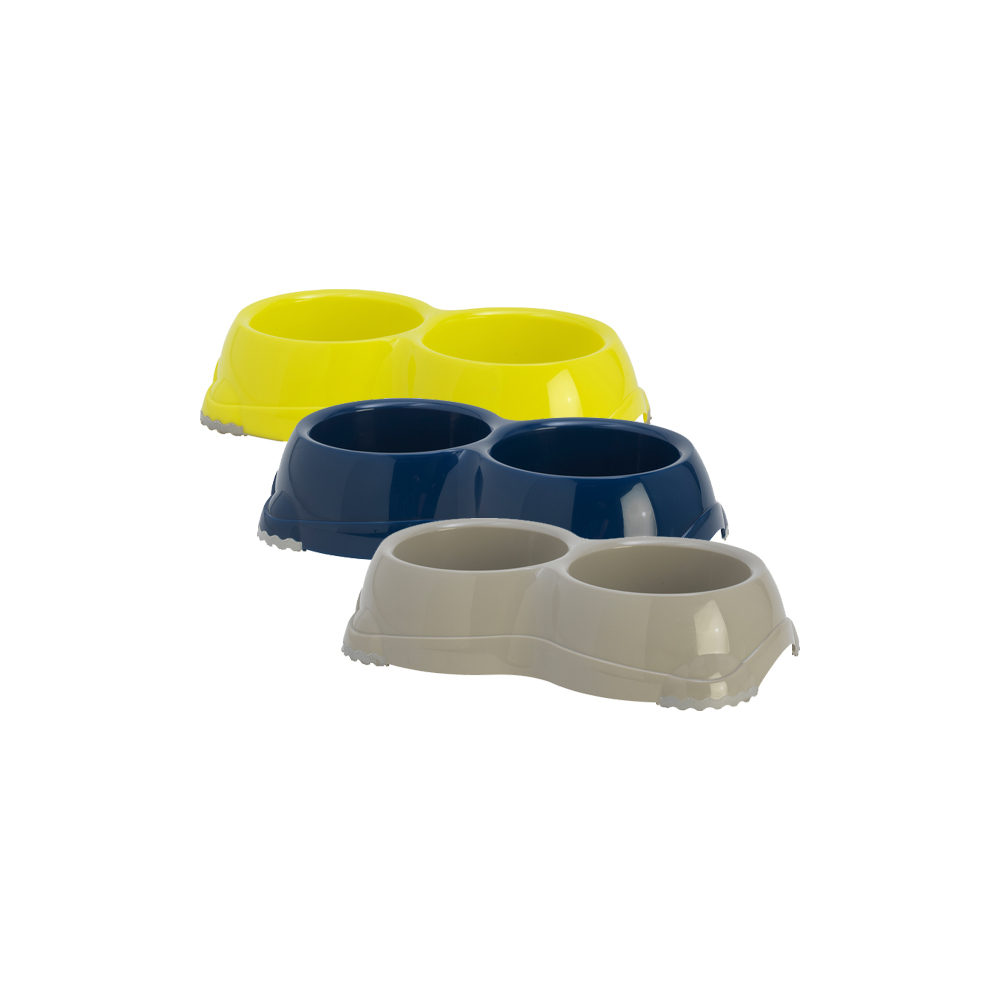 Moderna Plastic Double Dog Food Bowl - Dark blue