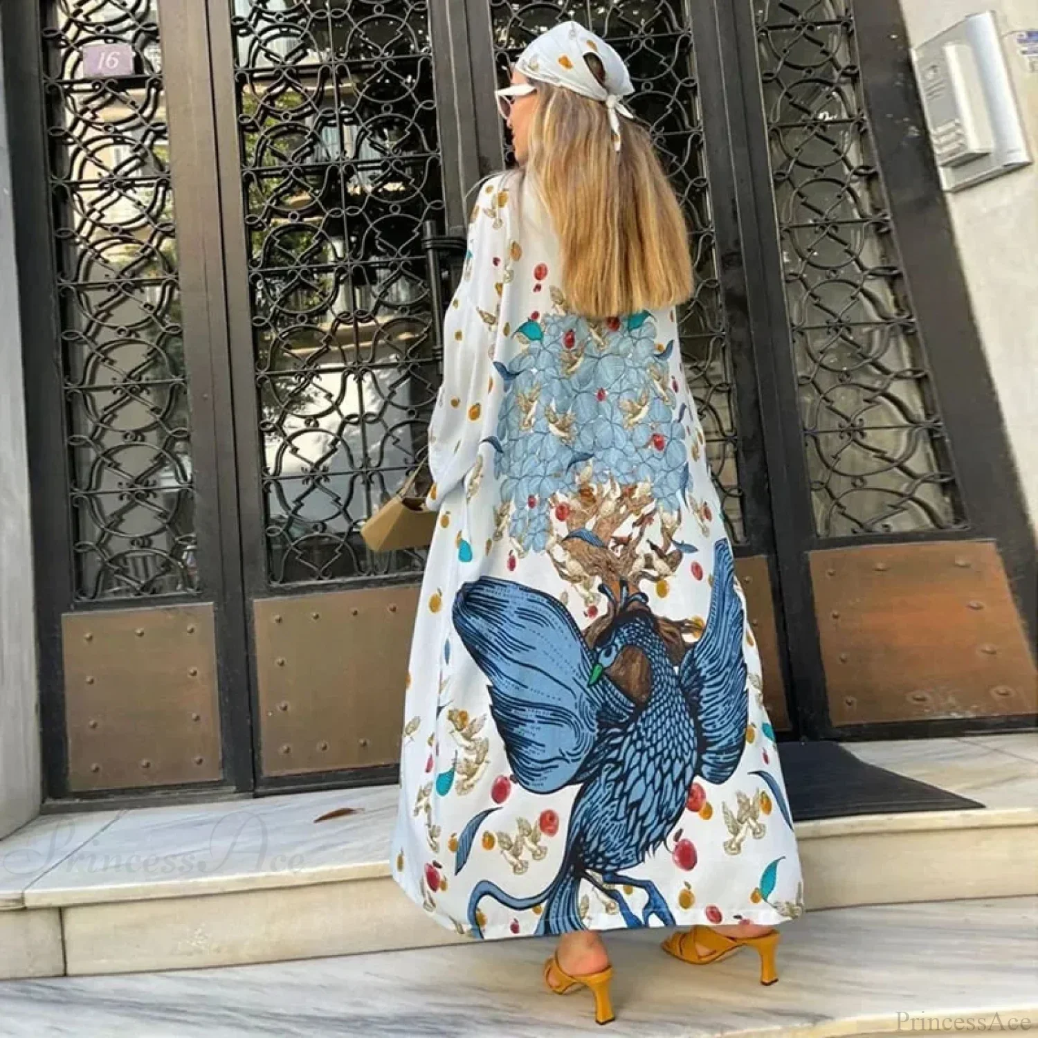 Ethnic Floral Long Sleeve Boho Kaftan Cover up