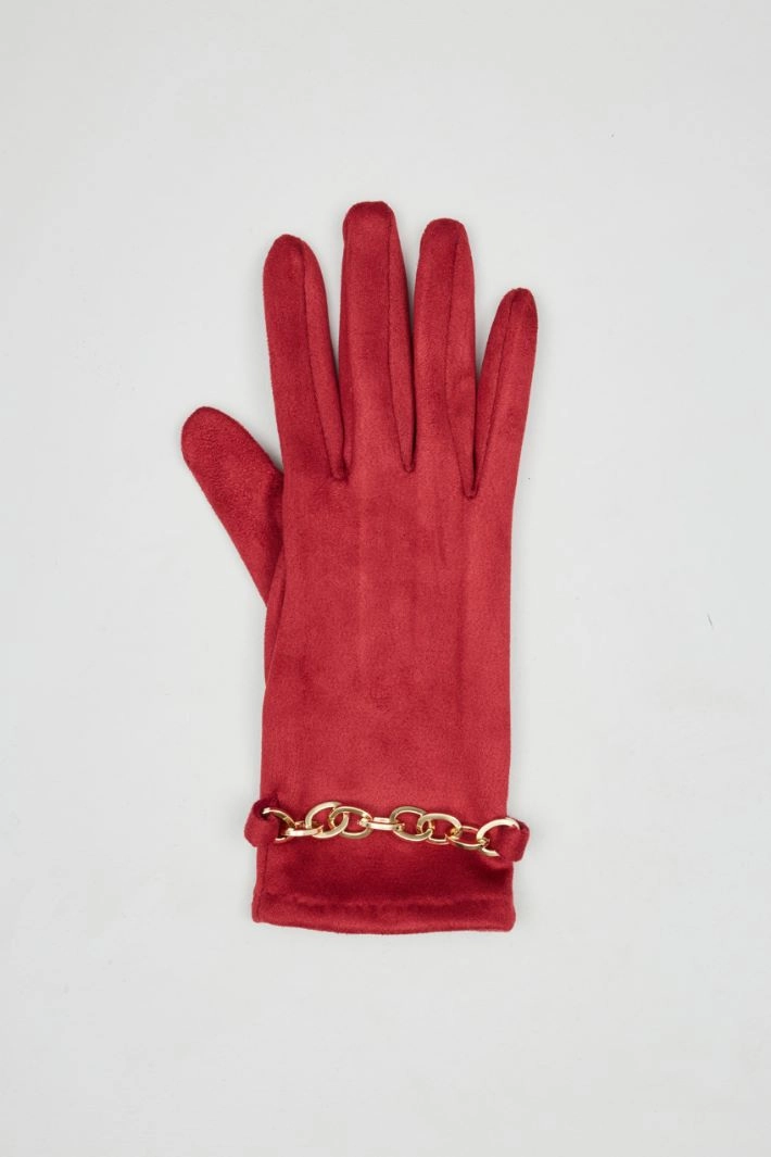 Chain-detailled gloves - RED