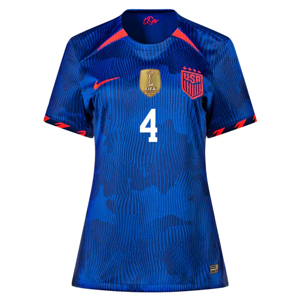 Womens United States Becky Sauerbrunn 4 Star Away Jersey 23/24 w/ 2019 World Cup Champion Patch (Hyper Royal/Loyal Blue)