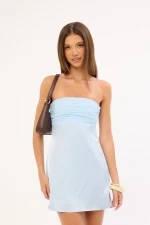 Perfect Stranger Delta Satin Strapless Mini Dress Blue