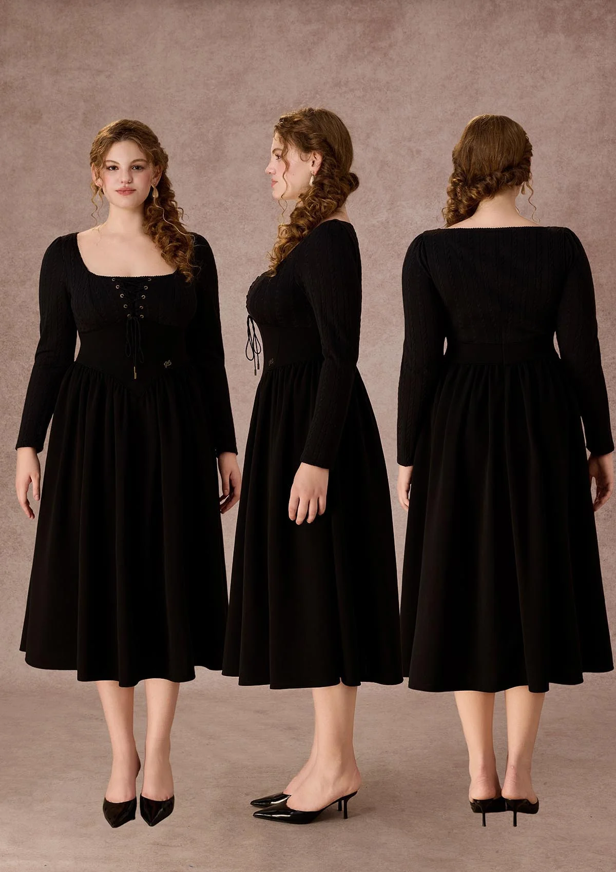 Curve&Plus Courtyard Rendezvous Knit Dress (Black)