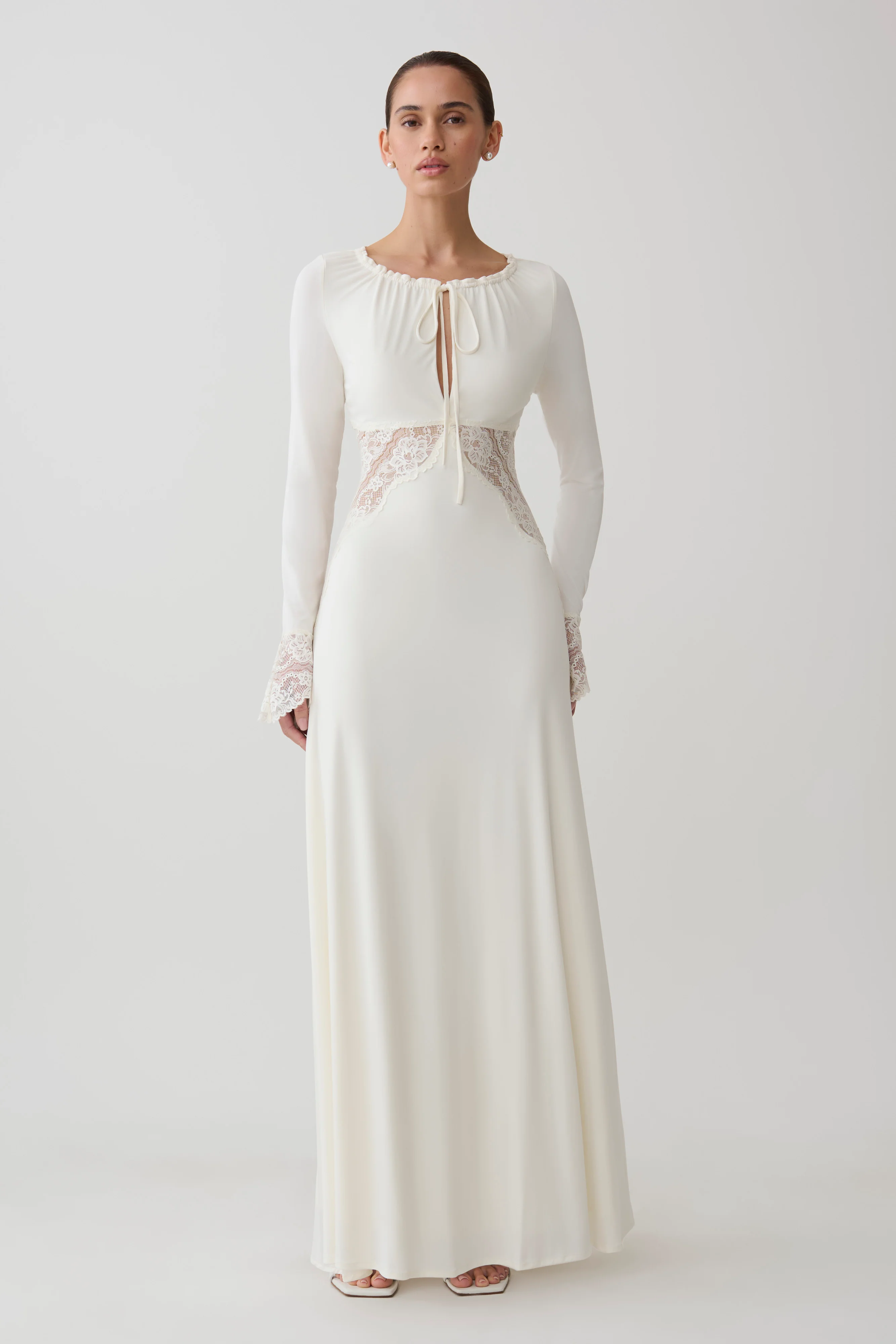 Elethea Lace Slinky Maxi Dress - Ivory