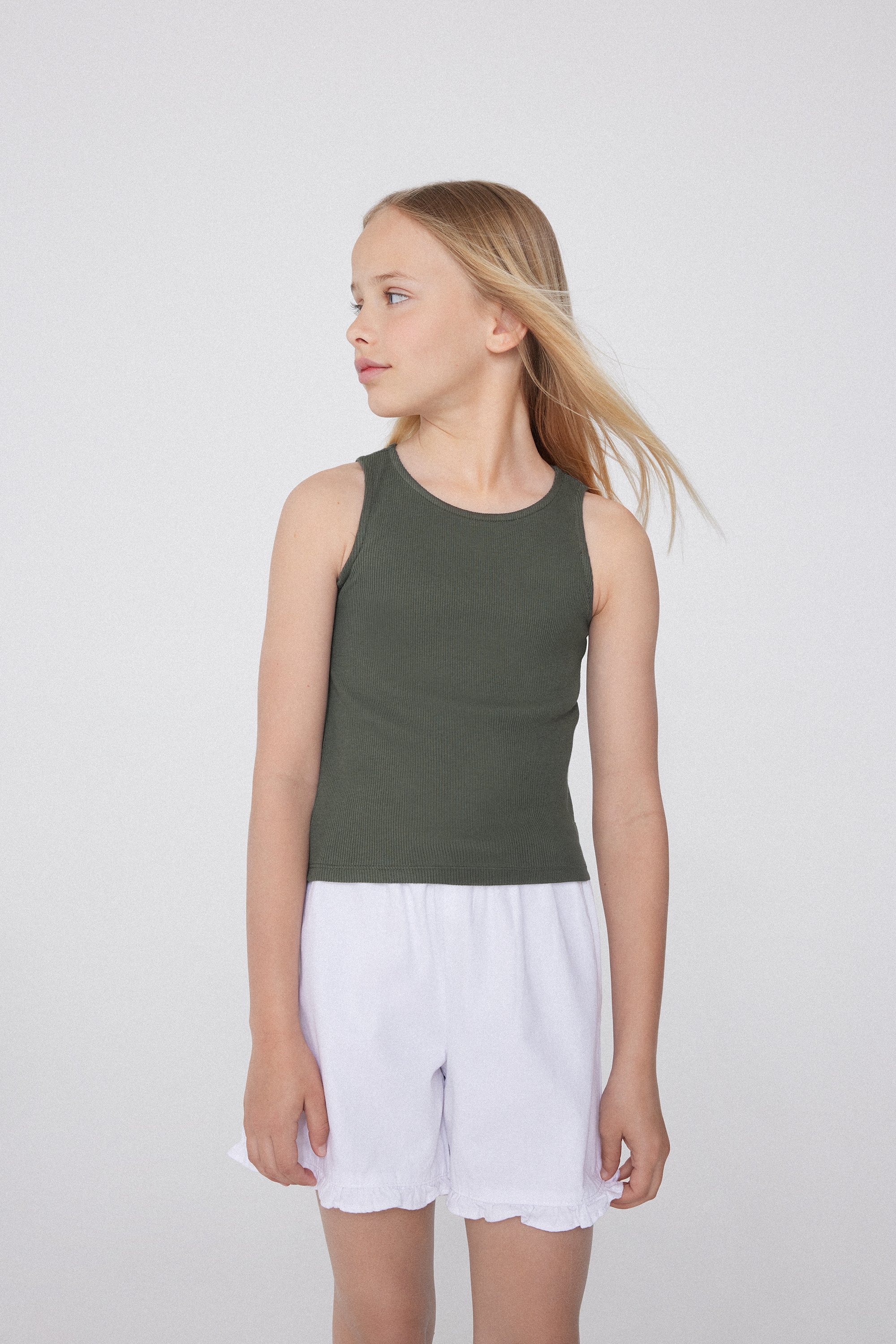 Girls’ Ribbed Camisole with Wide Shoulder Straps