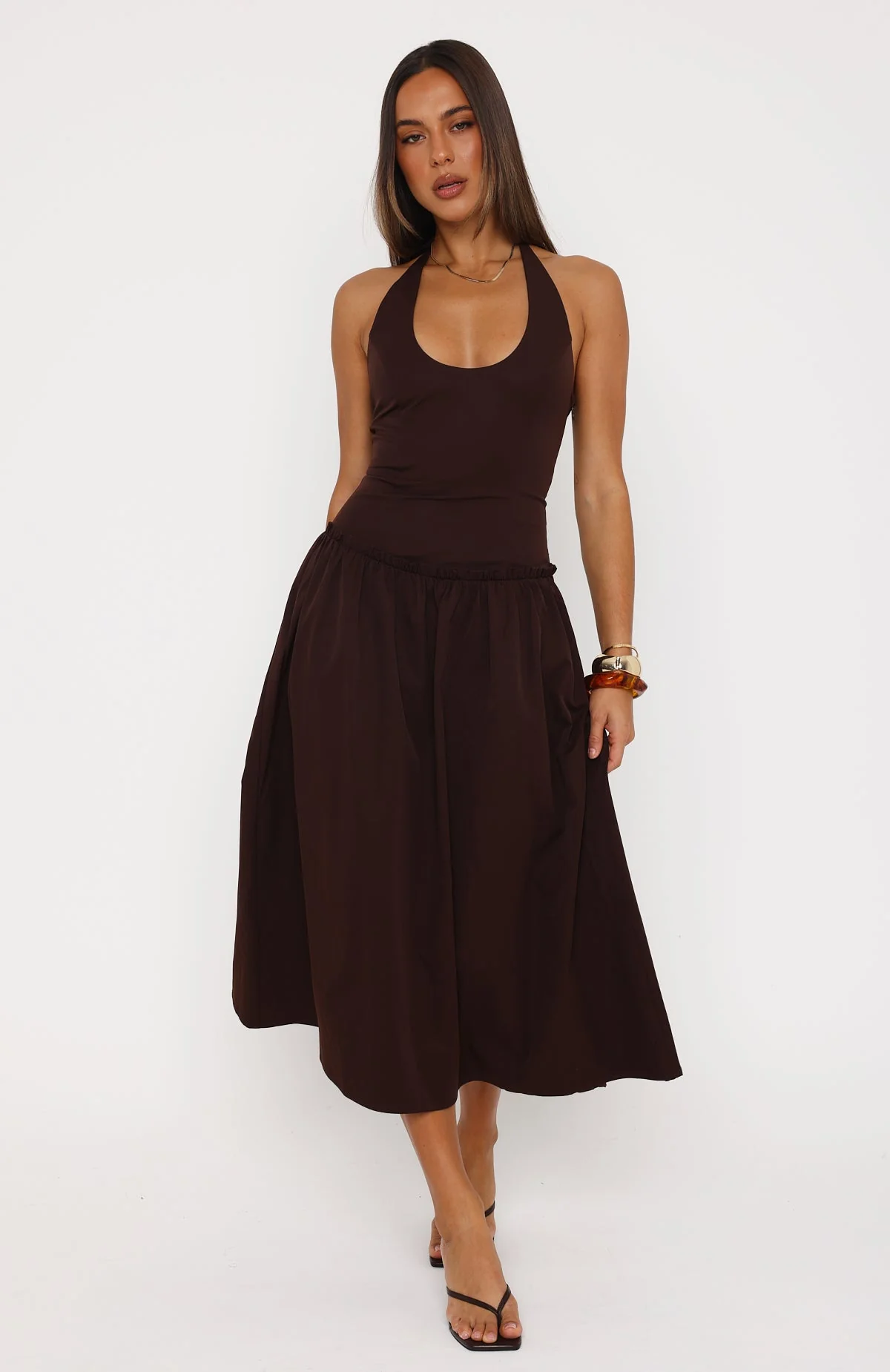 Hot Honey Haze Midi Dress Chocolate