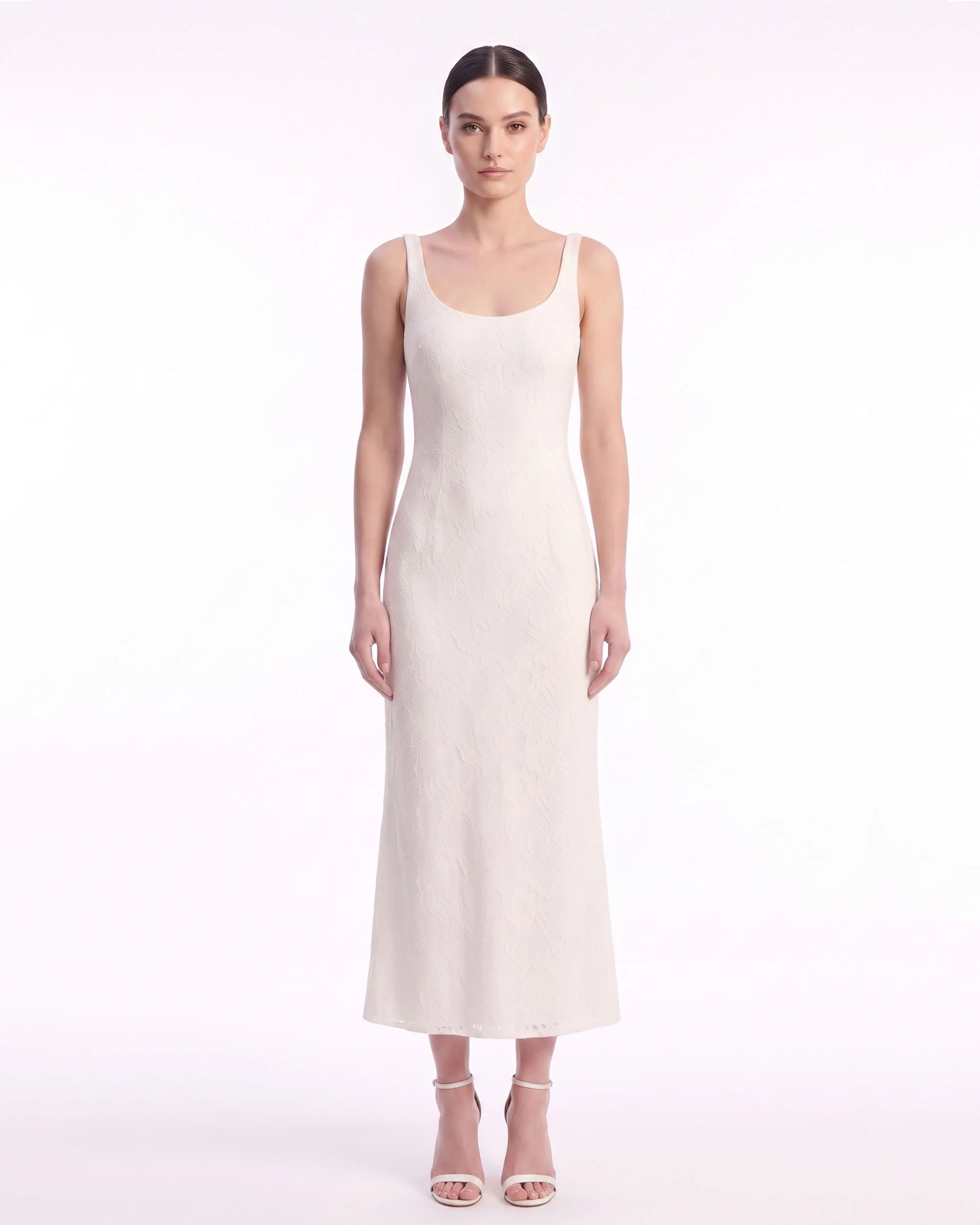Textured Scoop Neck Column Midi Dress - Ivory