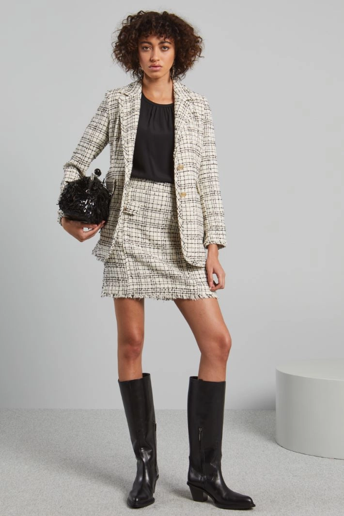 Blazer with fringed hem - WHITE BLACK GREEN