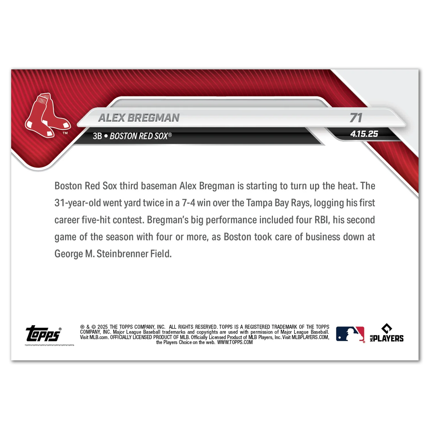 Alex Bregman - 2025 MLB Topps NOW® - Card 71