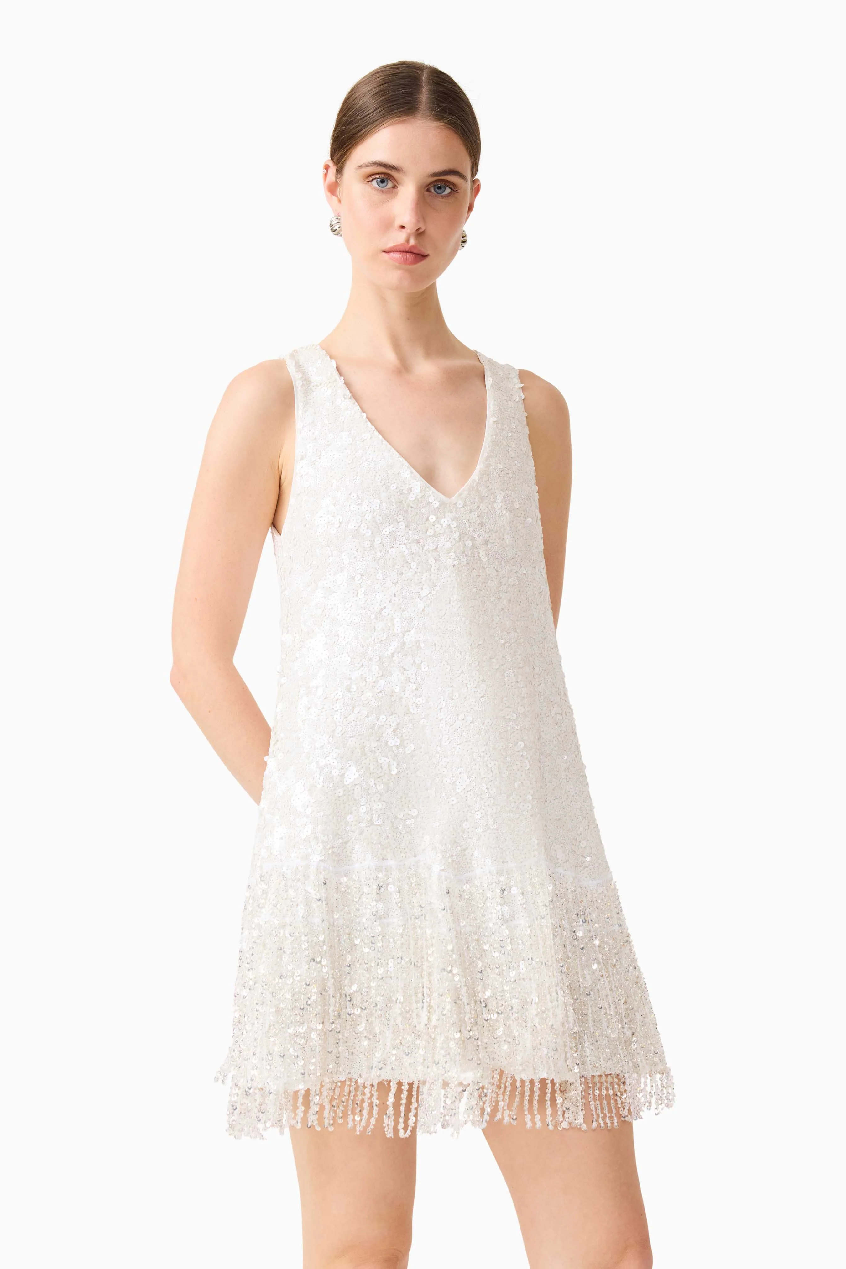Alessia Embellished Shift Mini Dress in White