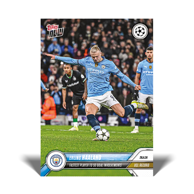 Erling Haaland - UEFA Champions League Record: Fastest player to 50 goal involvements - 24/25 UCC Topps NOW® Card 50
