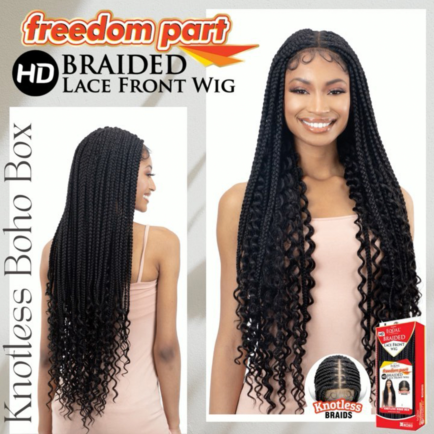 FreeTress Equal Braided HD Lace Front Wig Freedom Part Knotless Boho Box