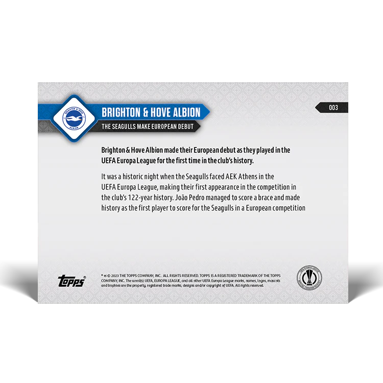Topps UK - The Seagulls make European debut - UEL TOPPS NOW® Card #3