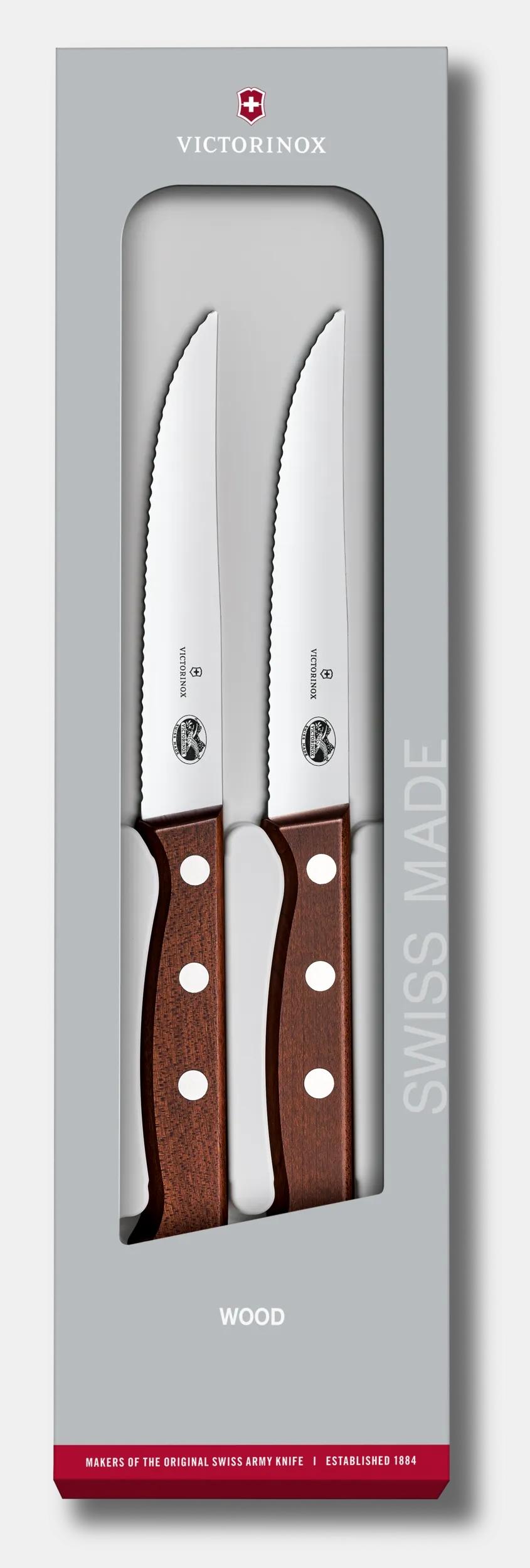 Wood Steak Knife Set, 2 pieces, 12 cm