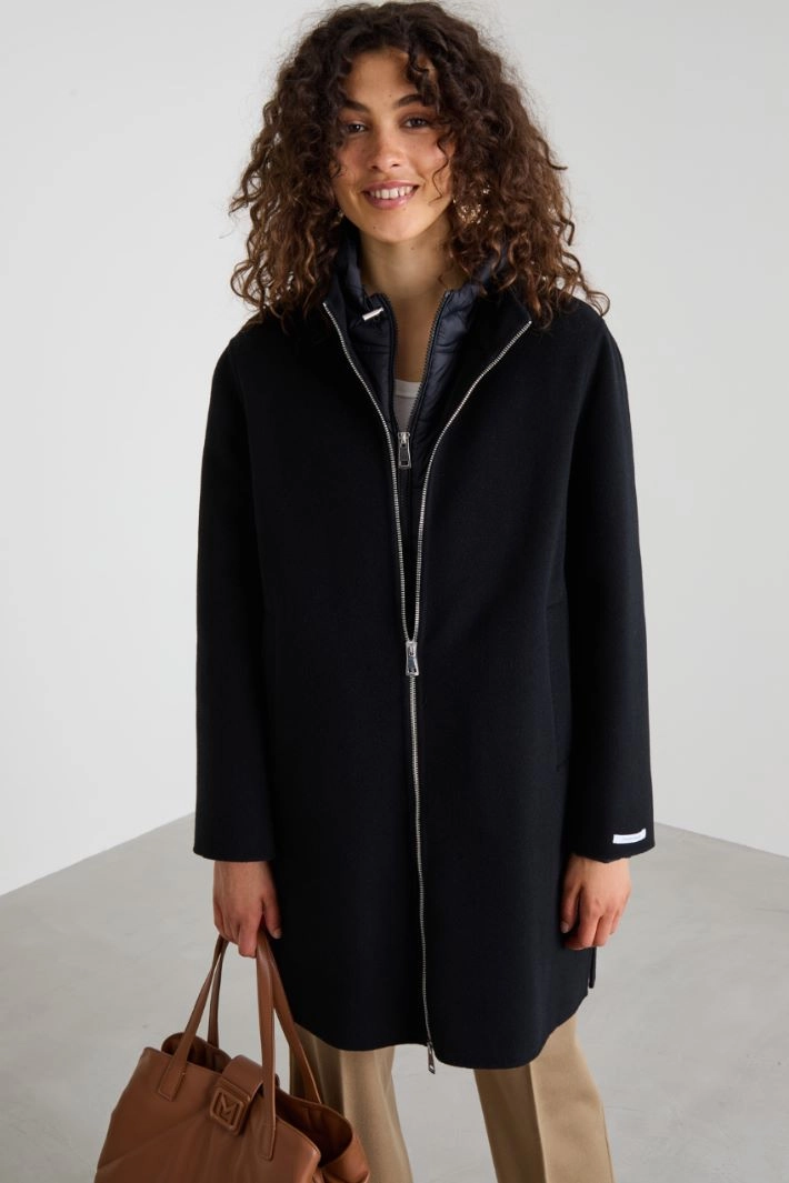 Coat and padded  jacket with hood - BLACK