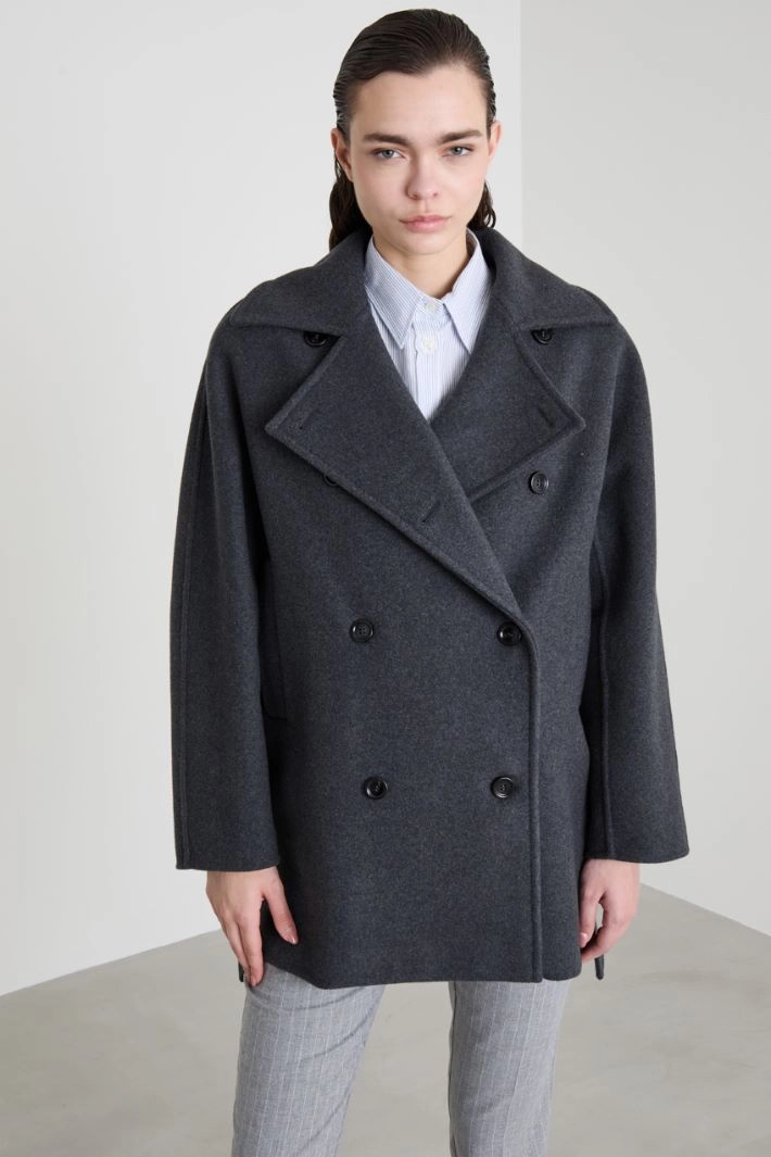 Pea coat with overlapping ruffles - ANTHRACITE