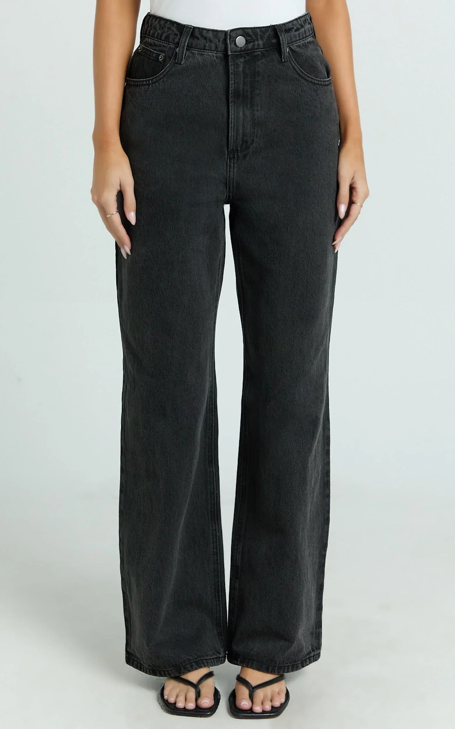 Cole Jeans - High Waist Relaxed Wide Leg Recycled Denim Jeans in Washed Black