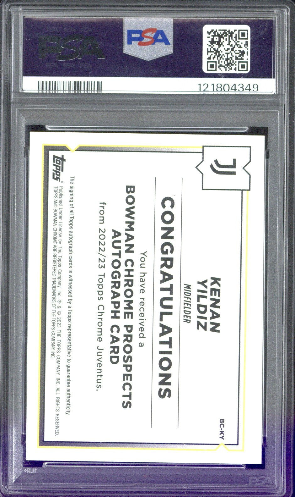2022/23 Topps Chrome Juve Kenan Yildiz Bowman Chrome Autograph #KY PSA 9