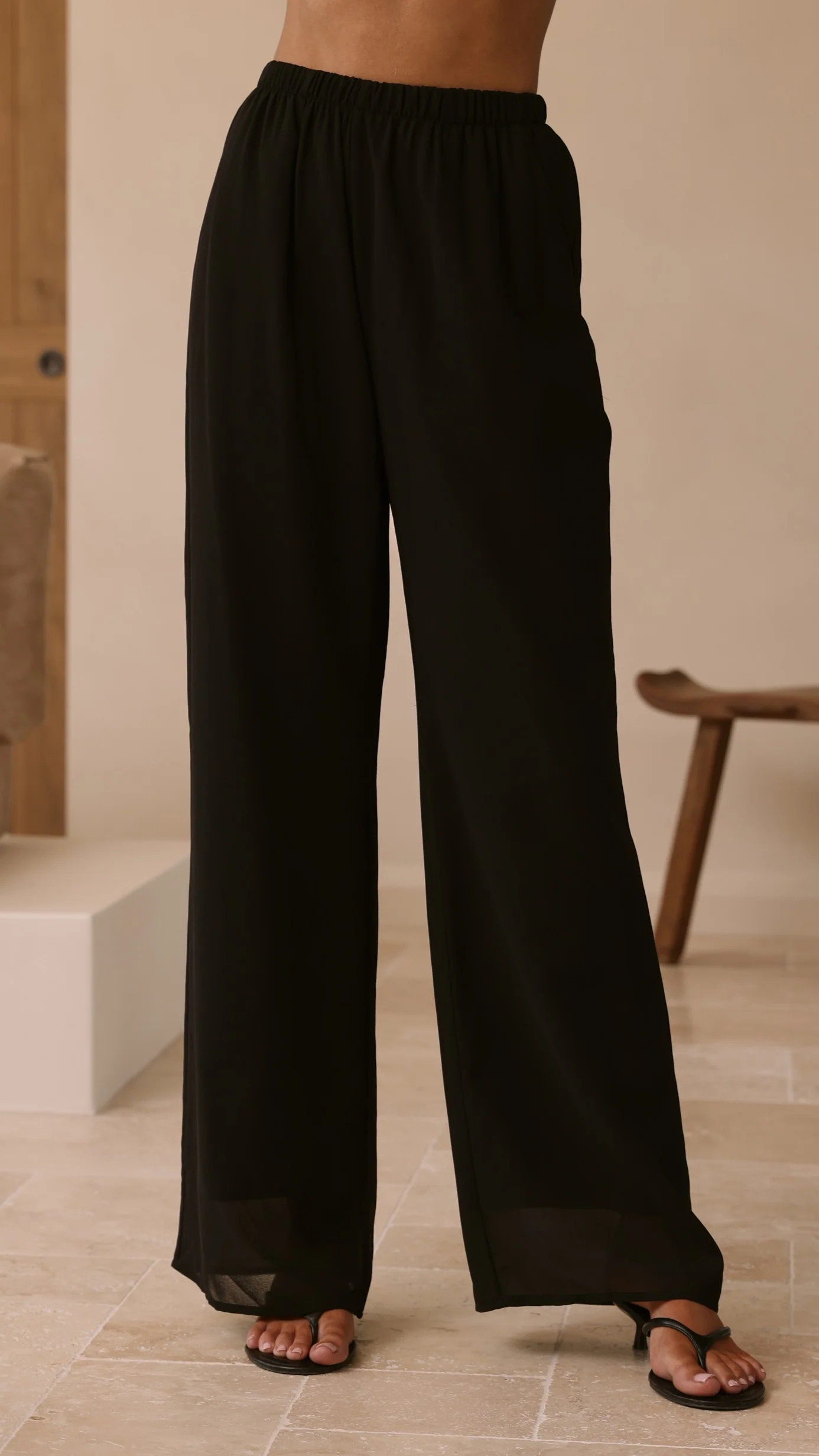 Zabrina Semi Sheer Strapless Top and Pants Set - Black