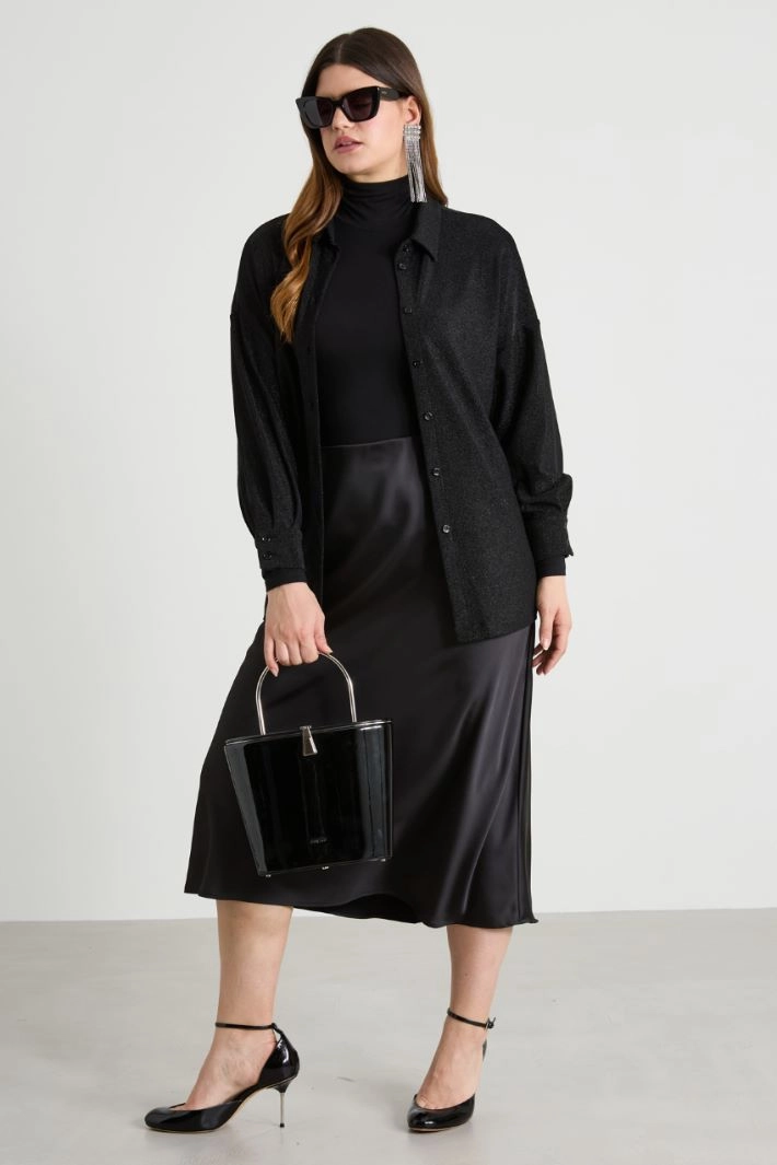 Flared satin skirt - BLACK