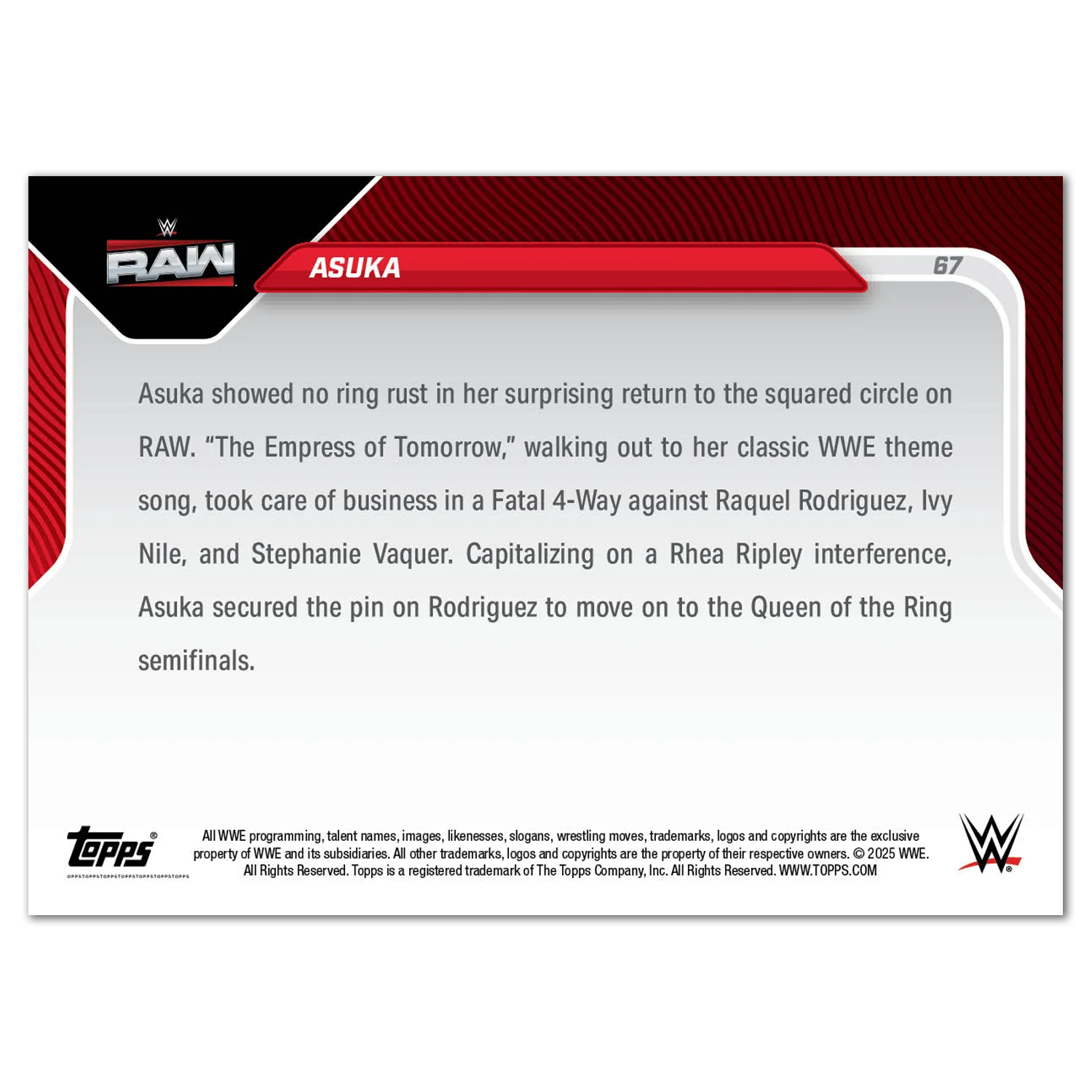 Asuka - 2025 WWE Topps NOW® - Card 67