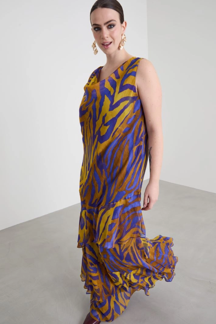 Long printed georgette dress - YELLOW VIOLET