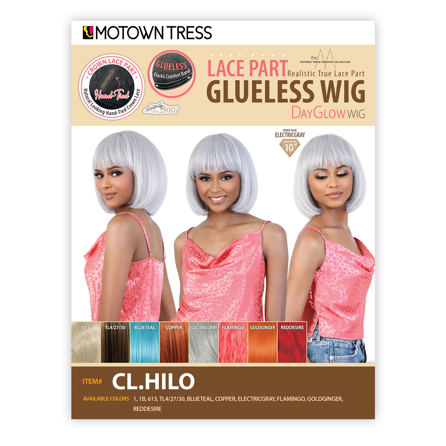 Motown Tress Day Glow Wig Glueless Hand-Tied Crown Lace Part CL.HILO
