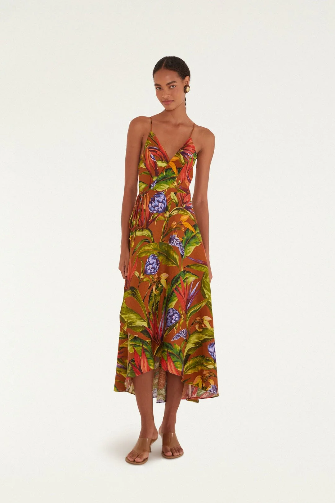Brown Florart Midi Wrap Dress