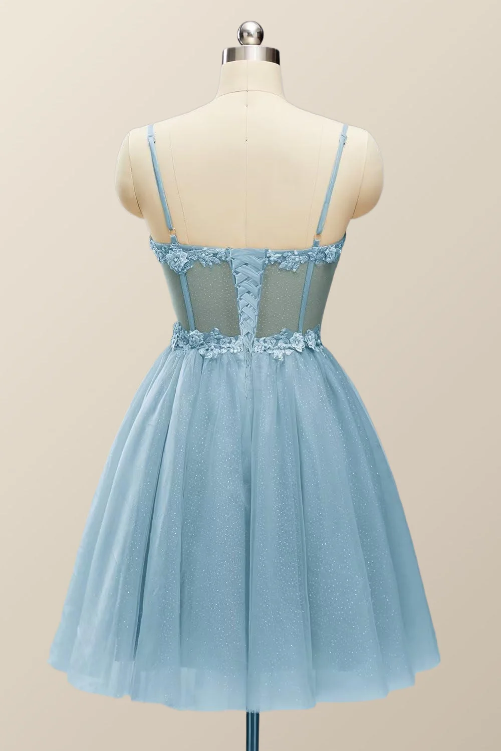 Straps Blue Corset A-line Short Prom Dress