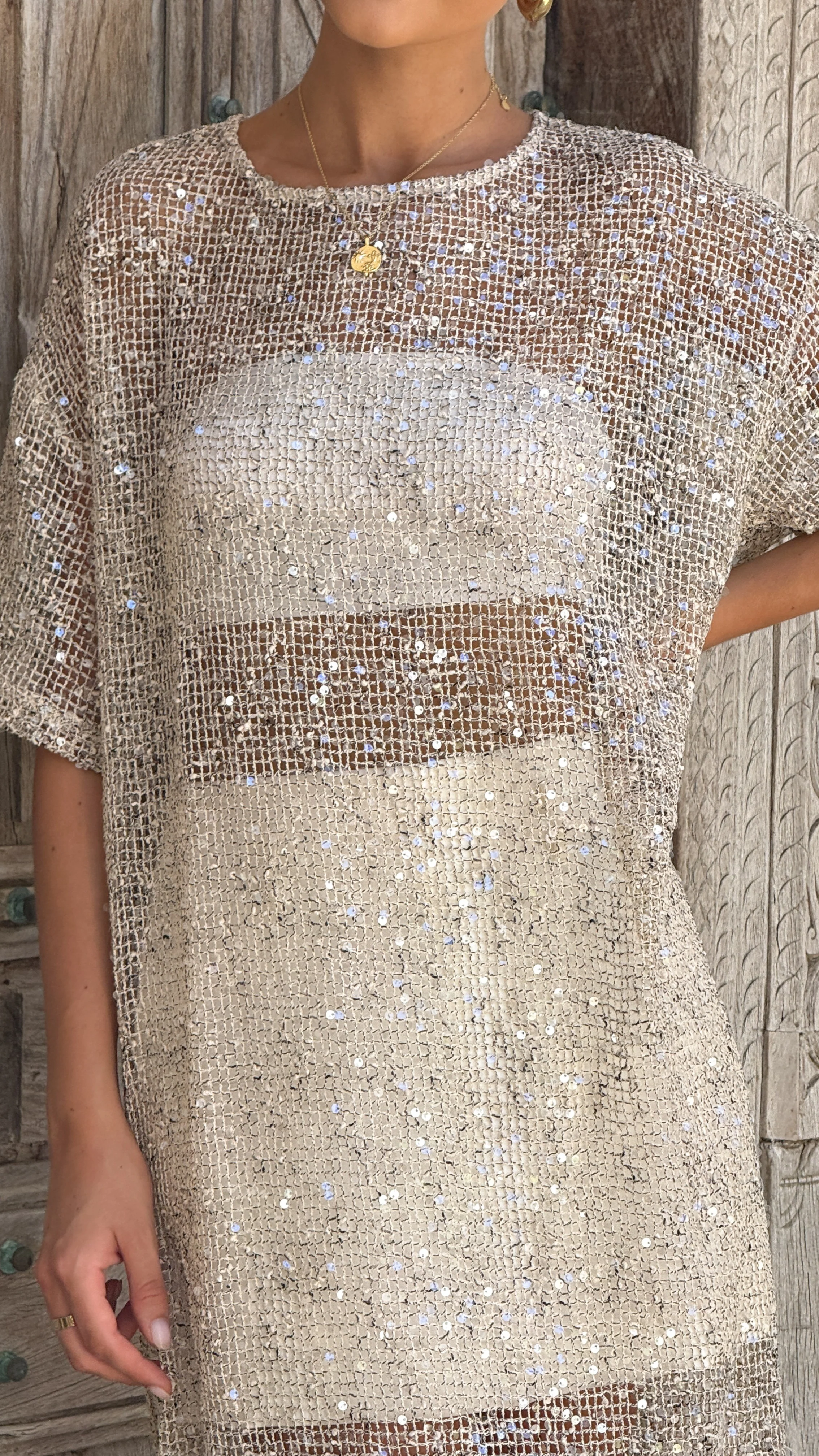 Zinnia Sequins Maxi Dress - Beige