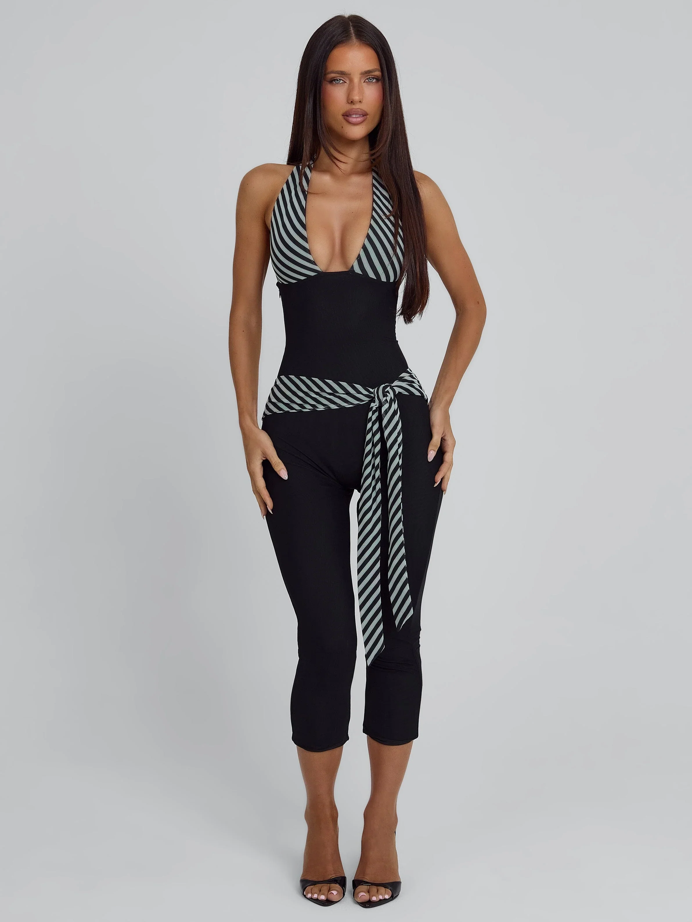 Lucy's MALANI CAPRI JUMPSUIT BLACK STRIPE