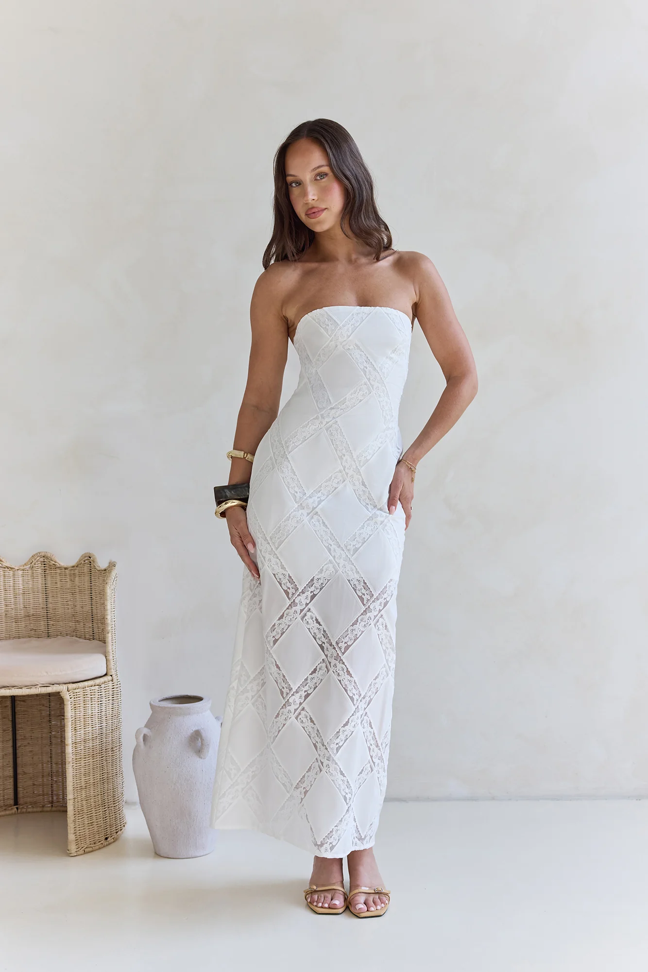 Ocean Air Oasis Strapless Maxi Dress White
