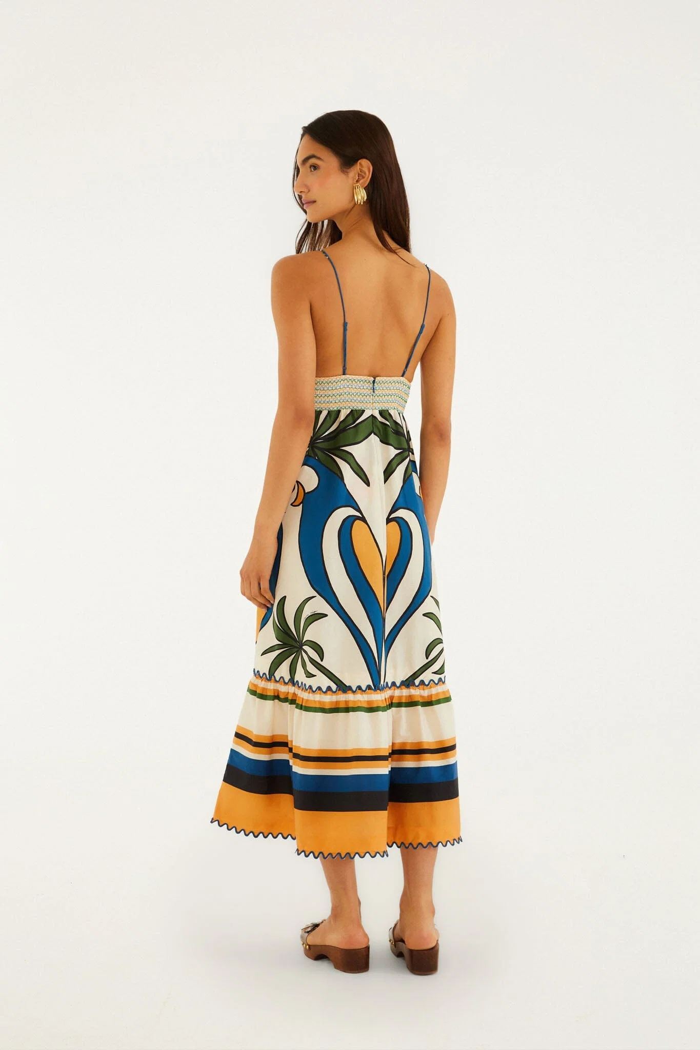 Multicolor Tropical Graphic Wavy Detail Maxi Dress