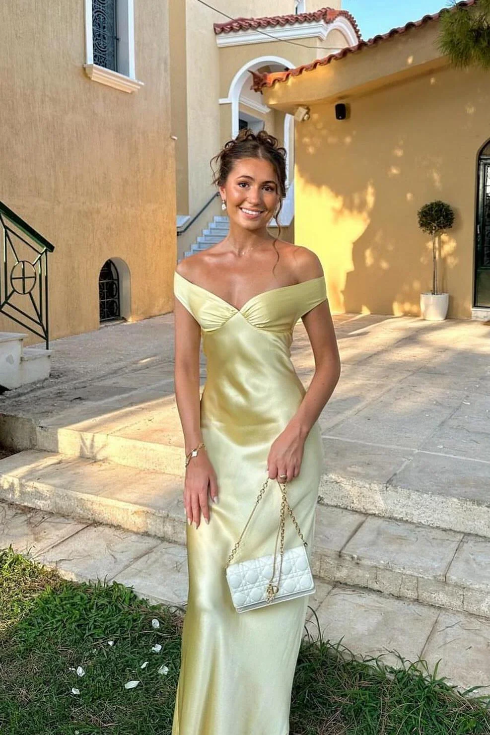 Off the Shoulder Aqua Soft Satin Fitted Dress