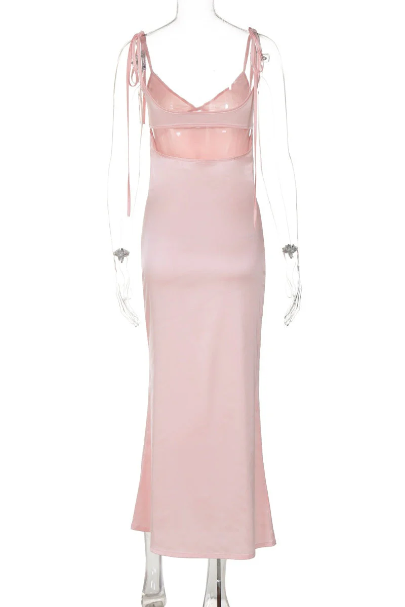 Pink Sreaps Tight Long Maxi Dress