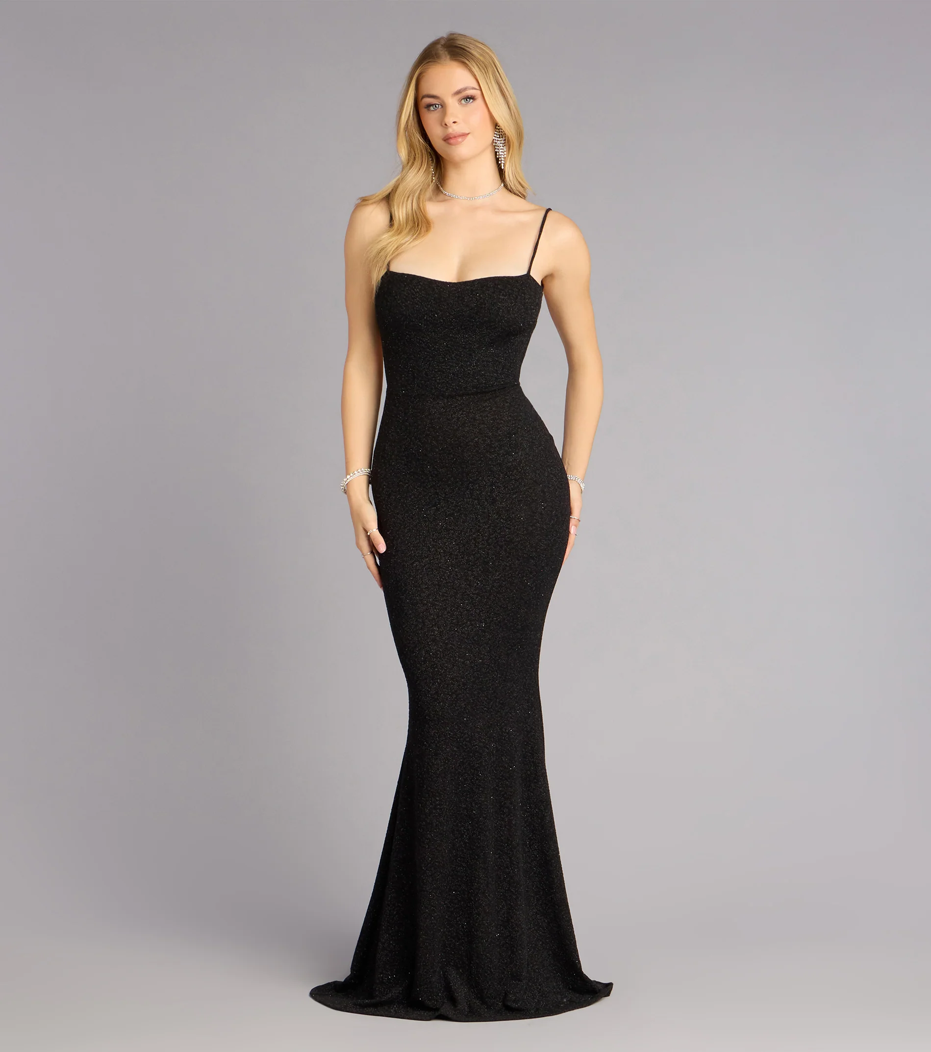 Gwendolyn Glitter Knit Bow-Back Mermaid Dress