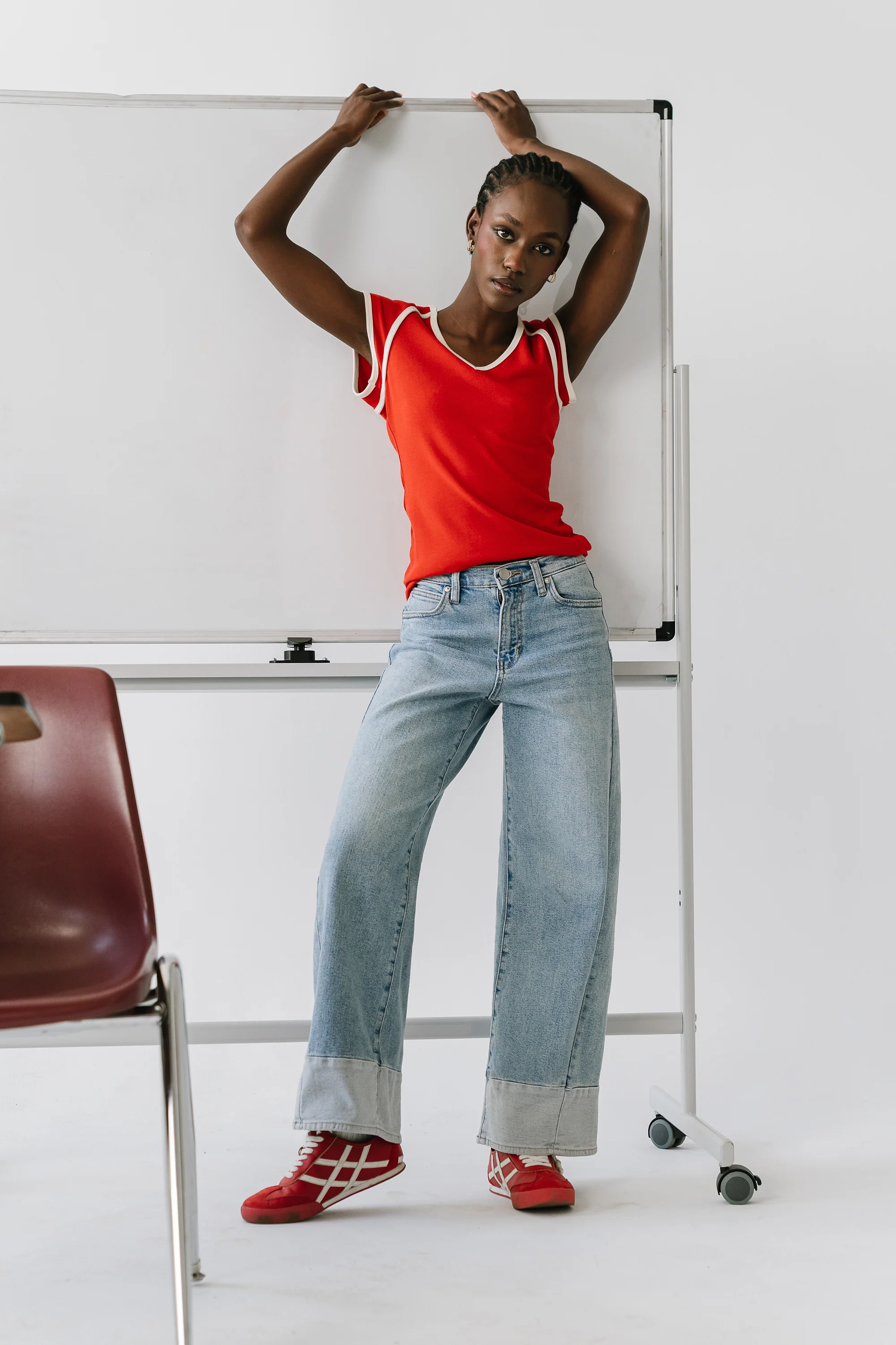 Sariah Low Rise Contrast Wide Leg Jeans