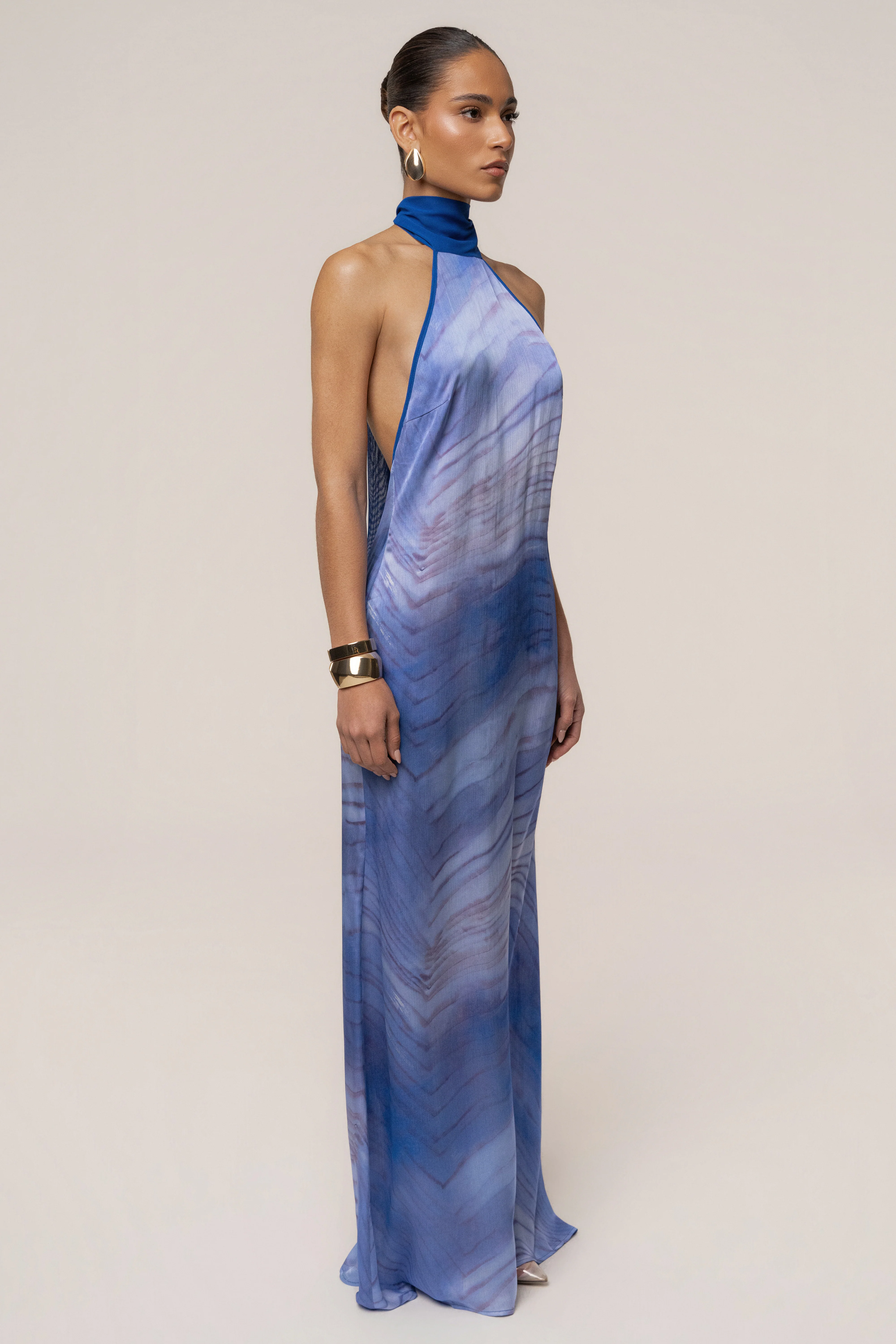 Blue Sunset Waves Maxi Dress
