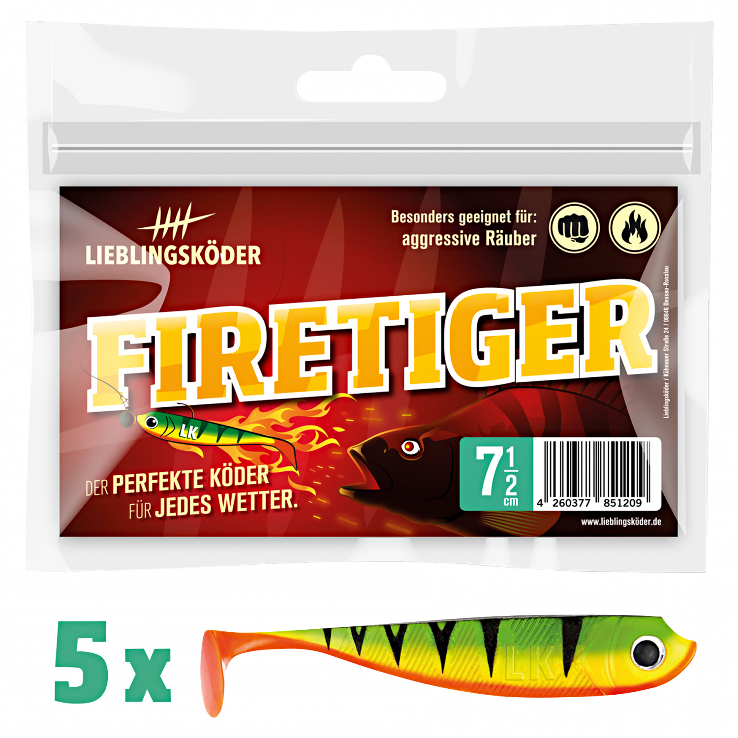 Lieblingsköder Shad Perch Bait (7.5 cm, Firetiger)