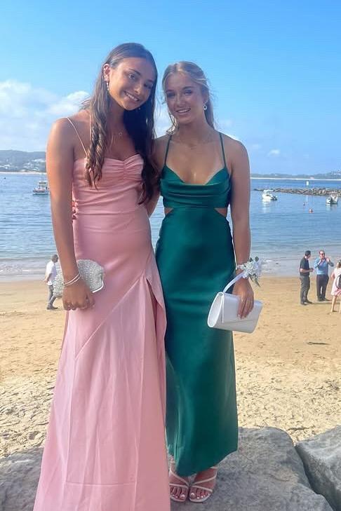 Spaghetti Straps Pink Long Dress with Slit