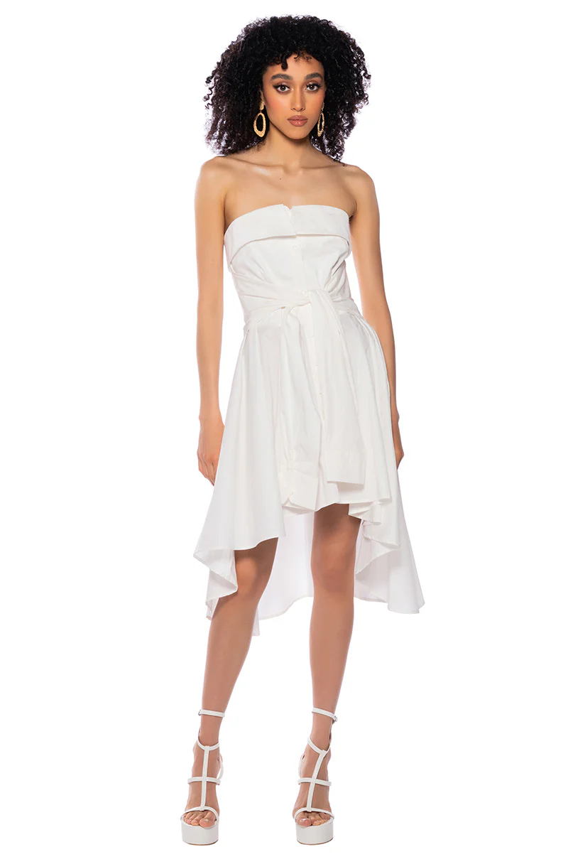 Flora Strapless Tie Waist Poplin Mini Dress