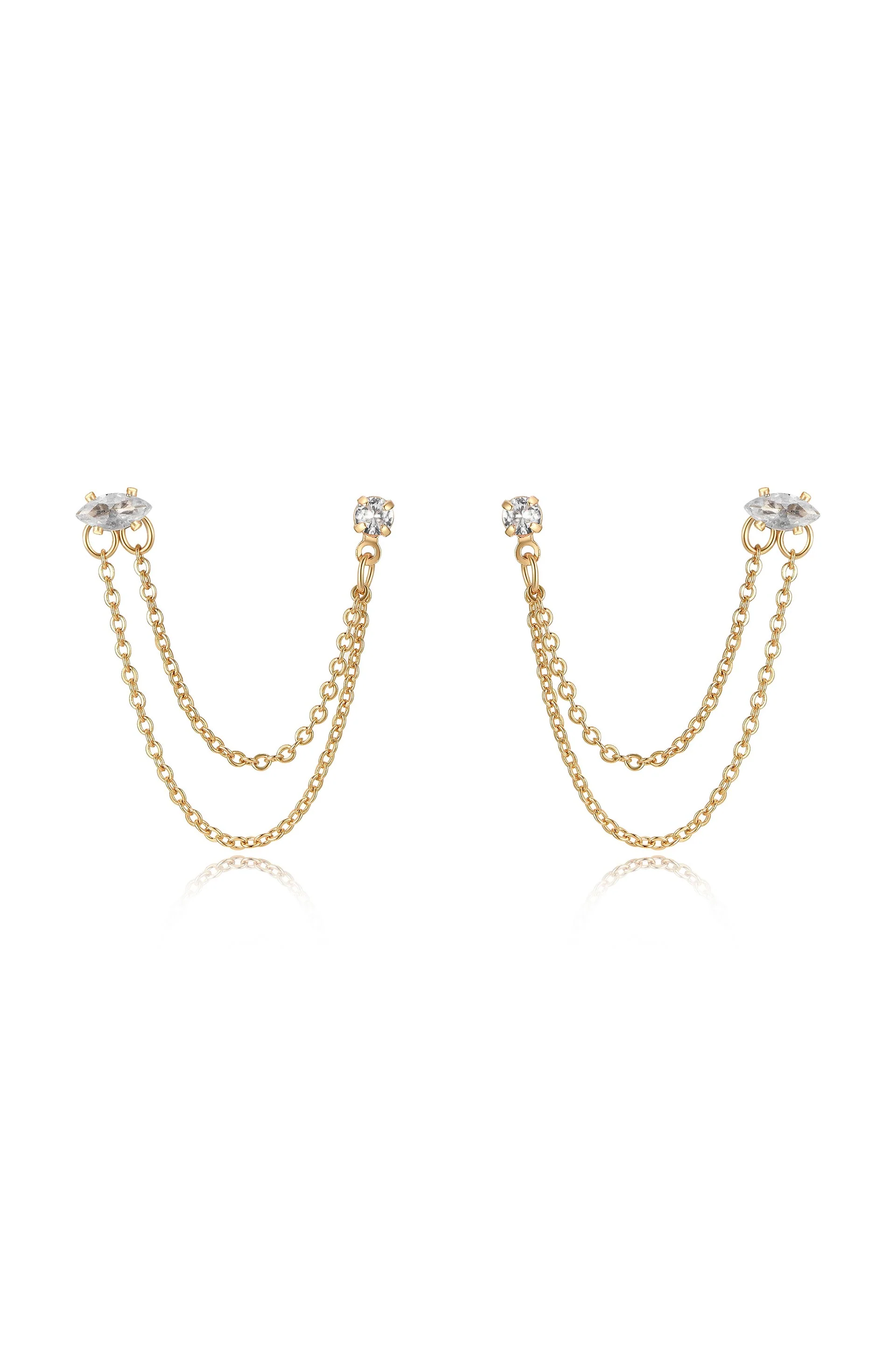 Double Piercing Chain Dangle Earrings