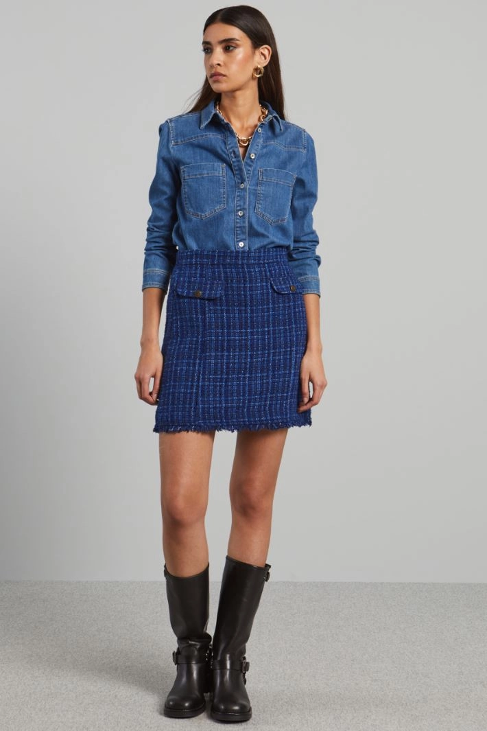 Short tweed lamé skirt - BLUE GOLD