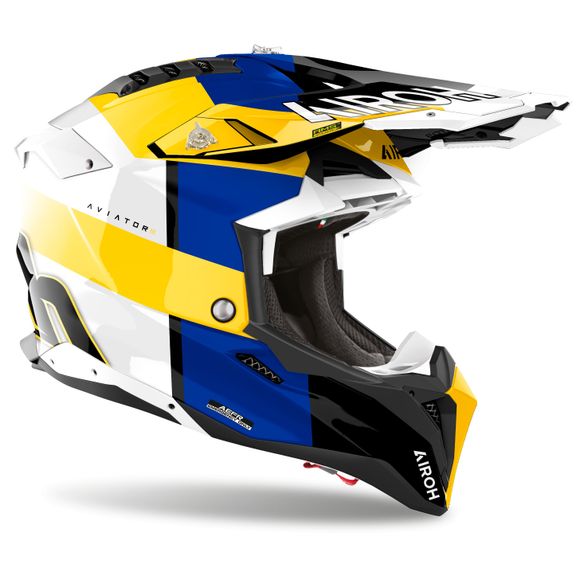 Casque cross Airoh AVIATOR 3 - MONARCH 2025 - Bleu / JauneRef : AR1423